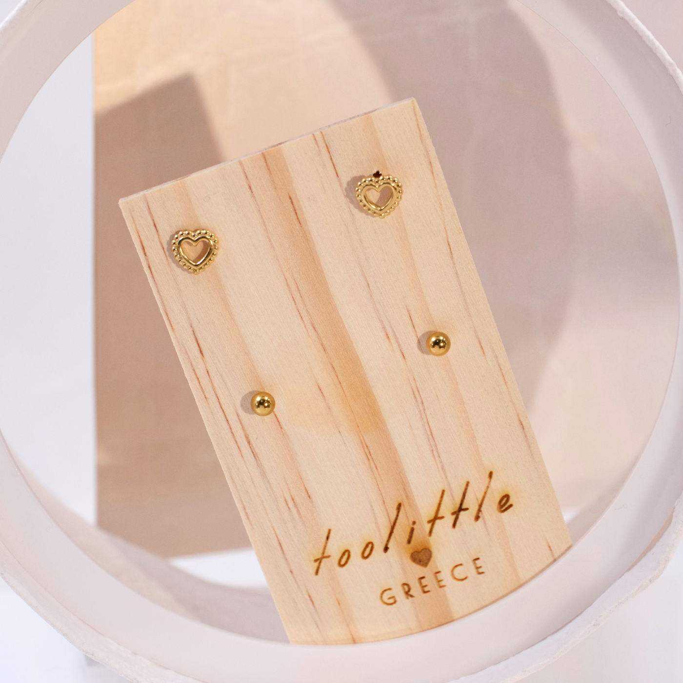 2 Pairs of Gold-plated Inox Stud Earrings Set