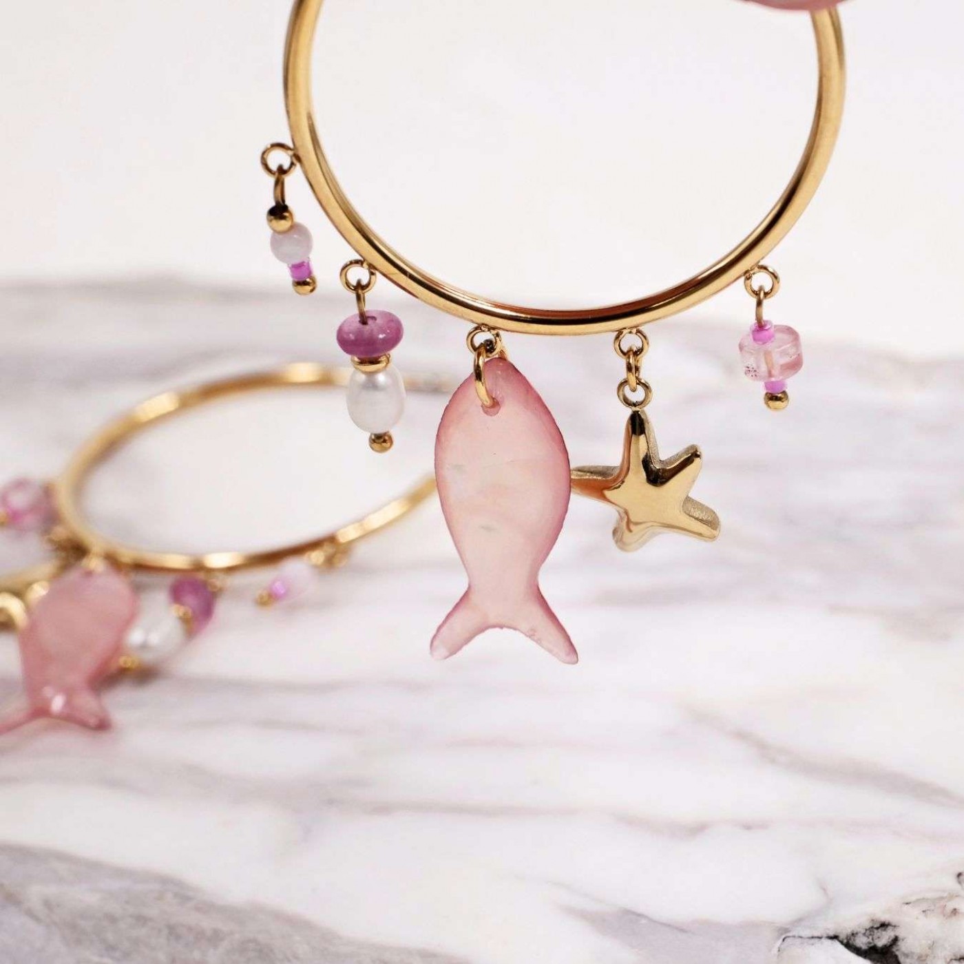 Sea Life Jewelry: Stainless Hoop Earrings - Fish Charm — Earrings from Toolittle — additional view 3