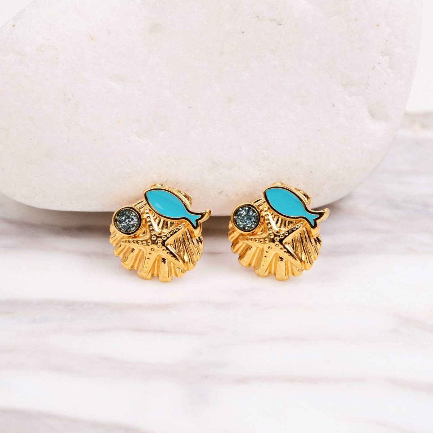 Gold-Plated Stud Starfish Earrings | Turquoise Enamel — Earrings from Toolittle — additional view 3