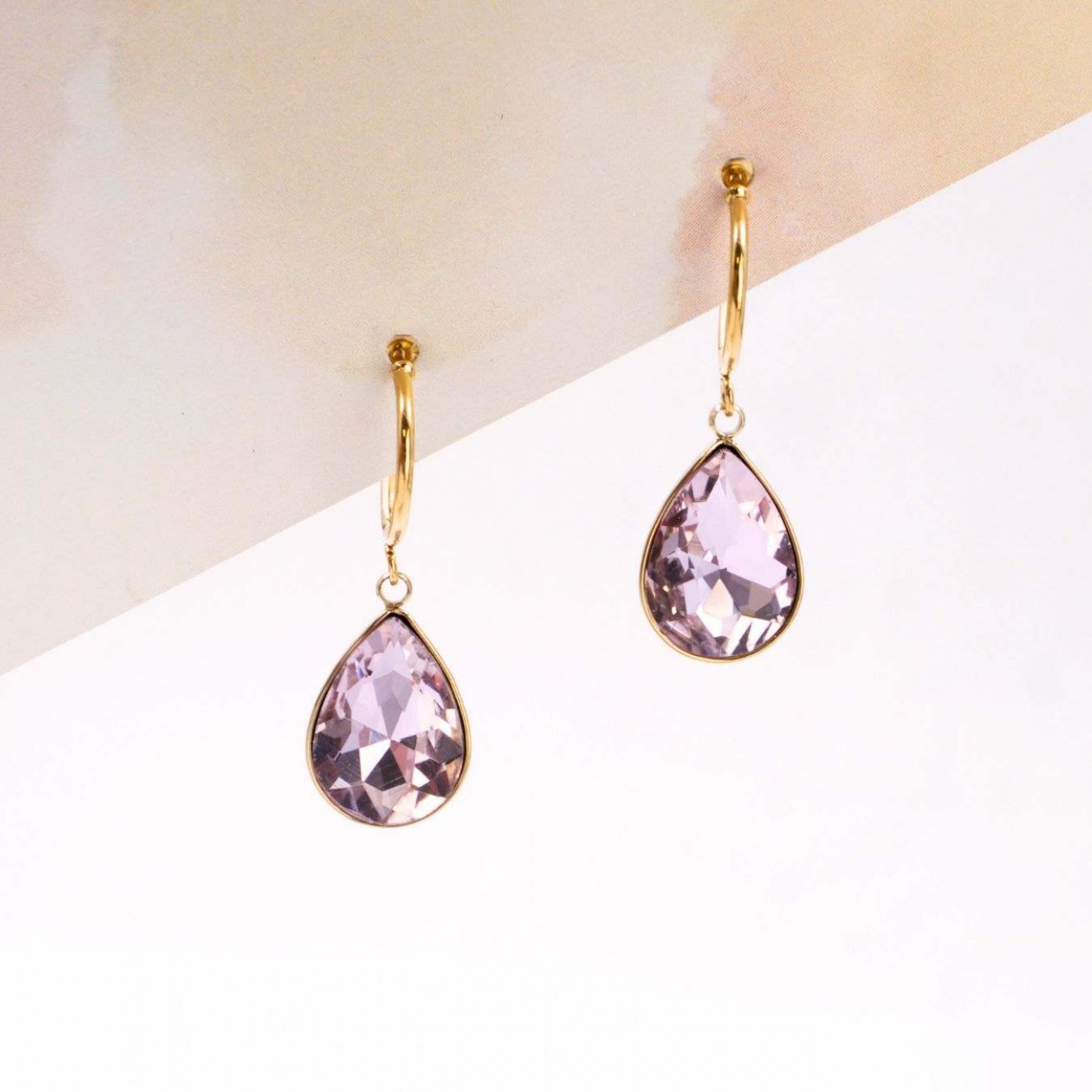 Teardrop Earrings - Gold Plated Steel & Crystals — Earrings from Toolittle — additional view 2