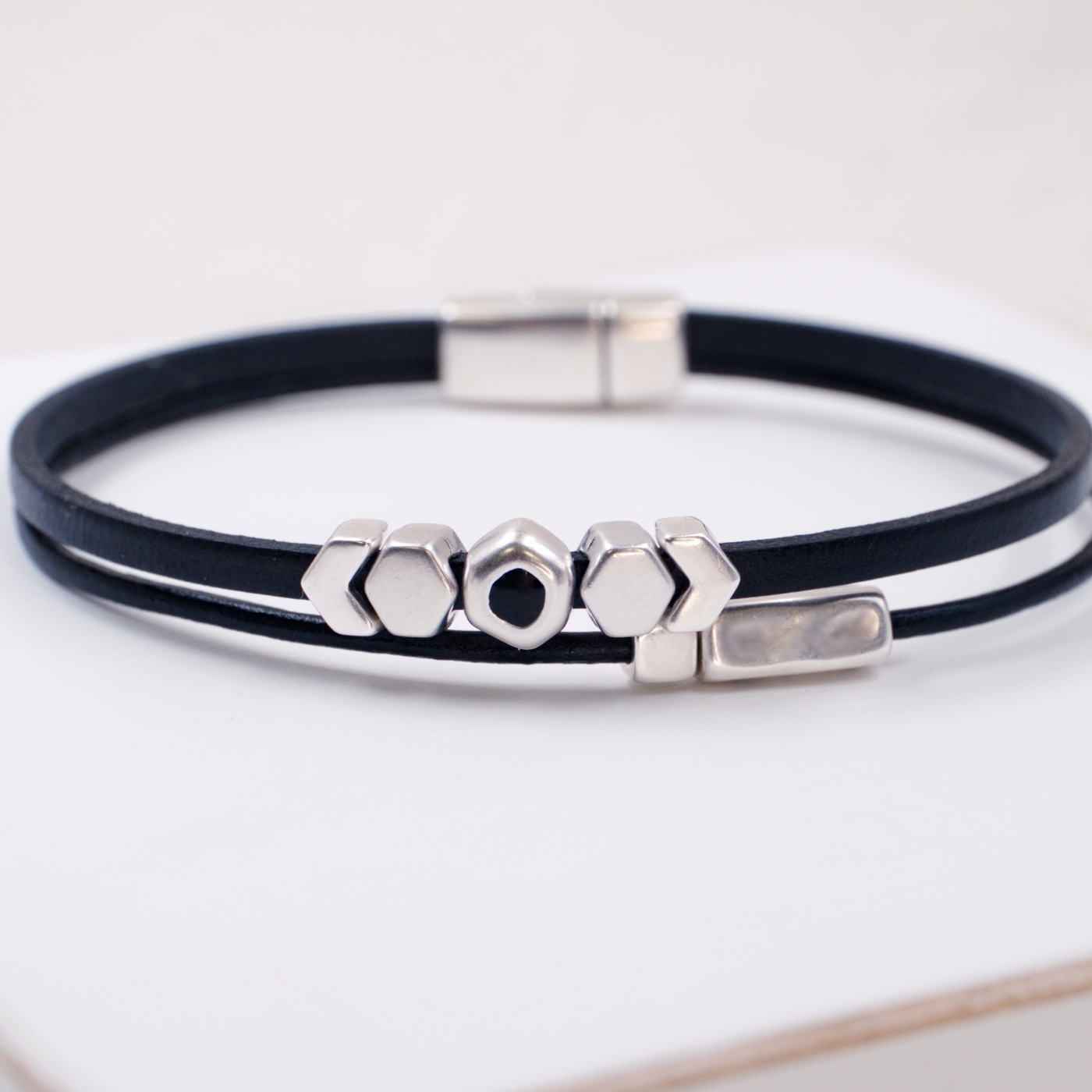 Black Leather Men's Bracelet — Bracelets from Toolittle — additional view 2