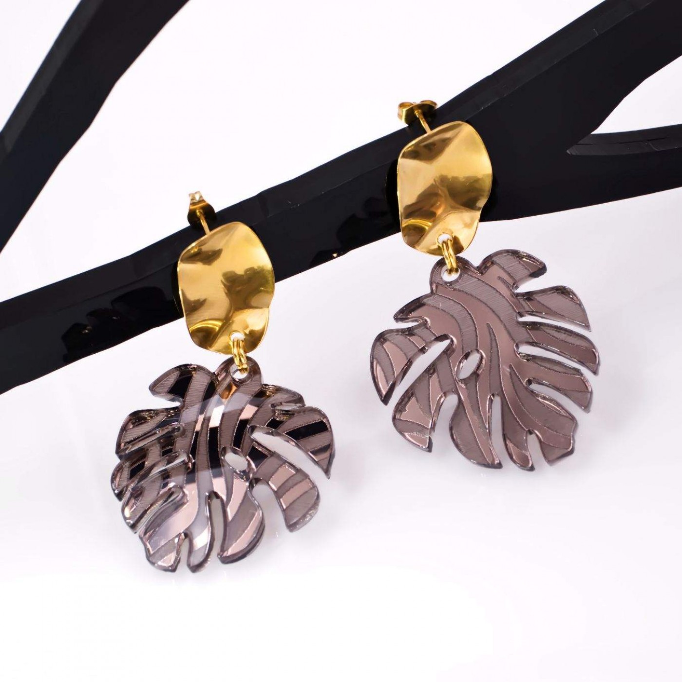 Steel Dangle Earrings - Animal Print Leaf — Earrings from Toolittle — additional view 2