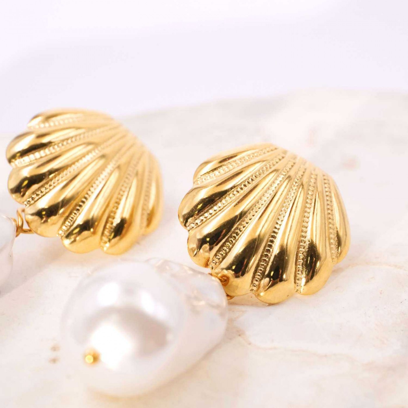 Gold-plated Inox Sea Shell Earrings — Earrings from Toolittle — additional view 3