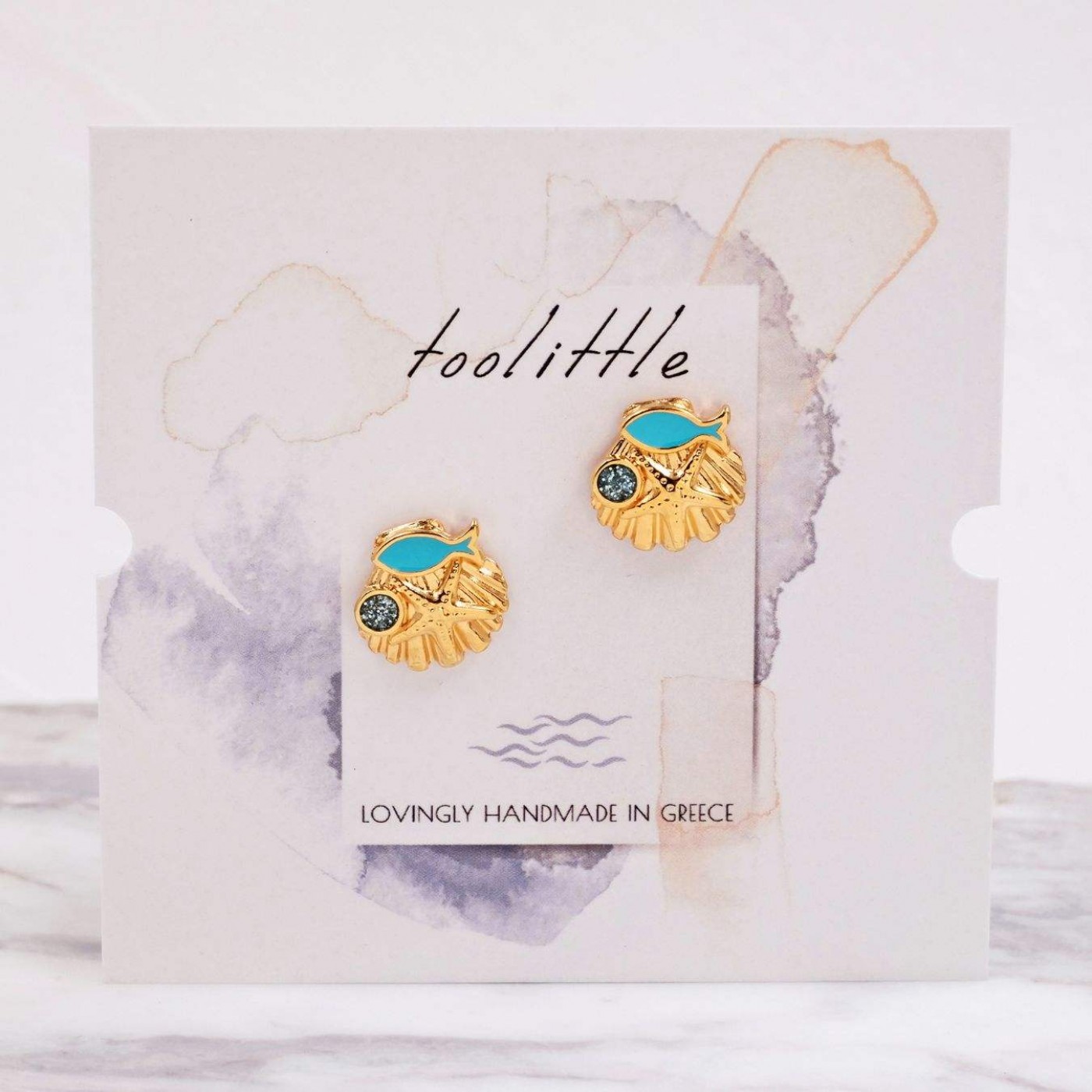 Gold-Plated Stud Starfish Earrings | Turquoise Enamel — Earrings from Toolittle — additional view 2