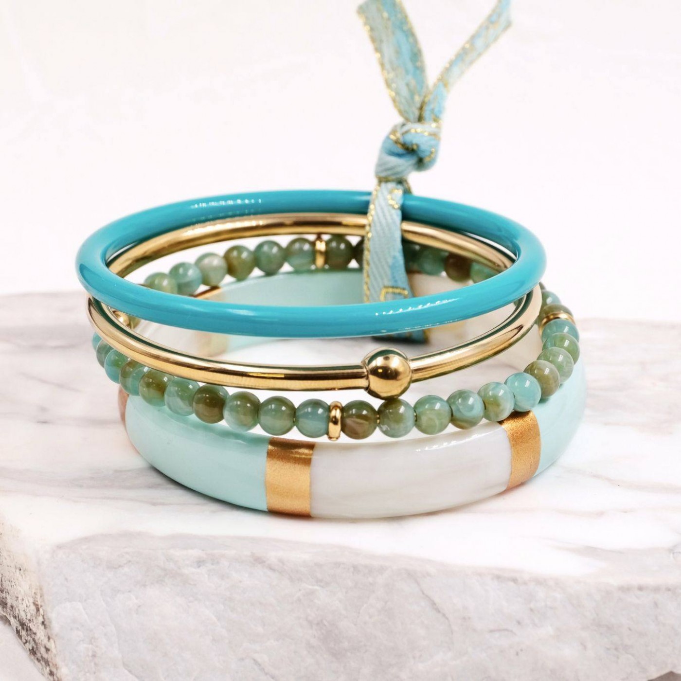Set of Stainless Steel Bracelets - Turquoise — Bracelets from Toolittle — additional view 4