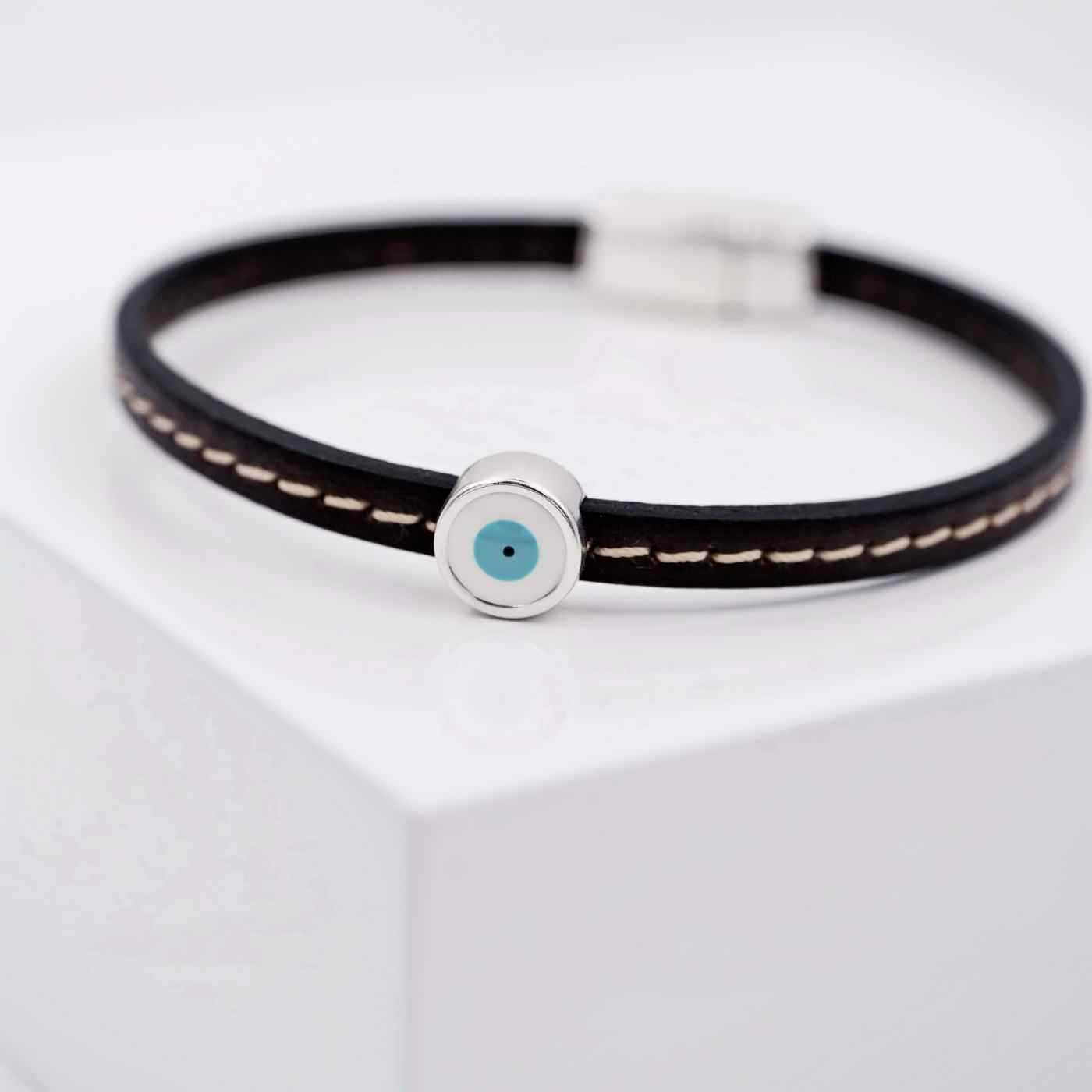 Men's leather bracelet with evil eye — Bracelets from Toolittle — additional view 3