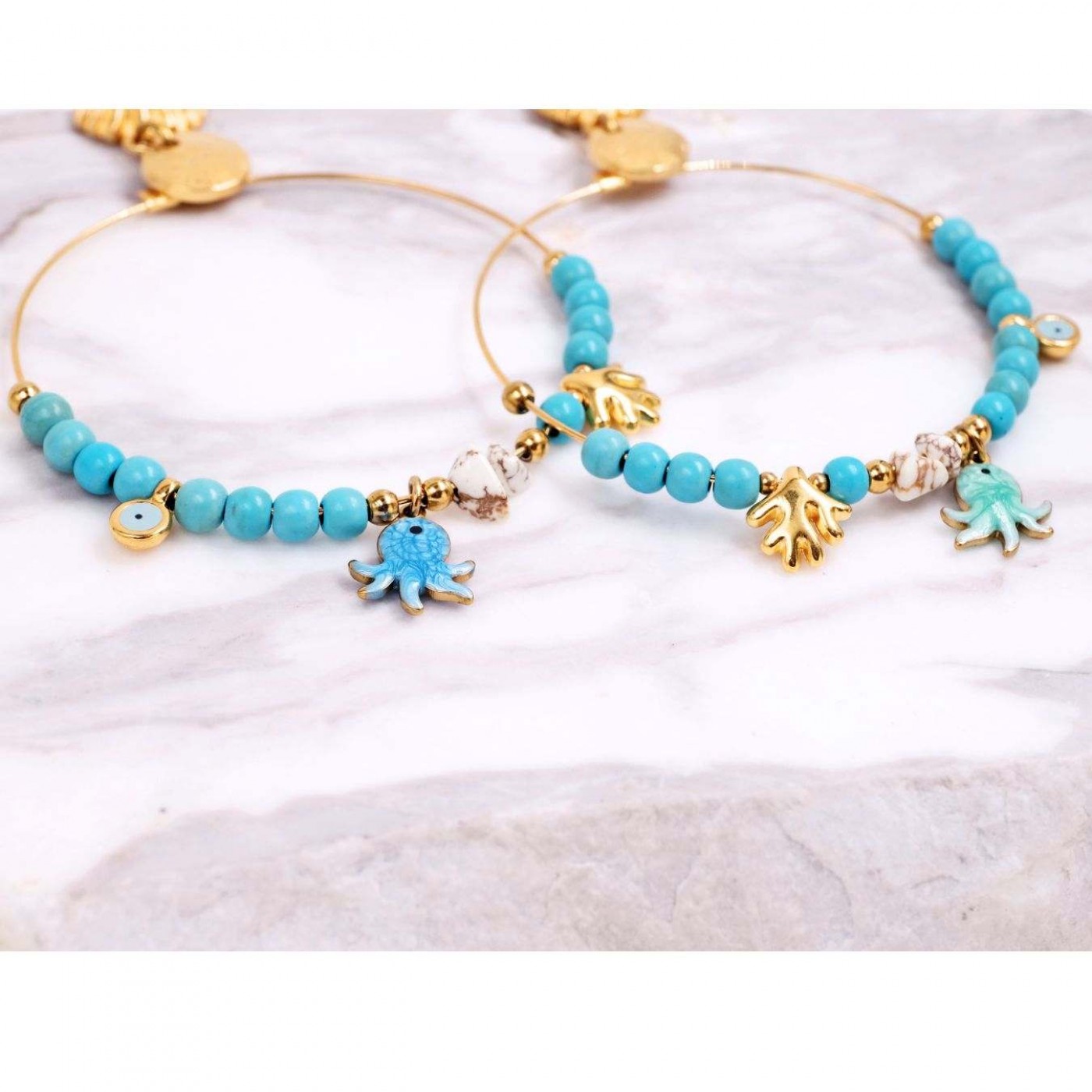 Sea Life Hoop Earrings | Howlite & Enamel — Earrings from Toolittle — additional view 3