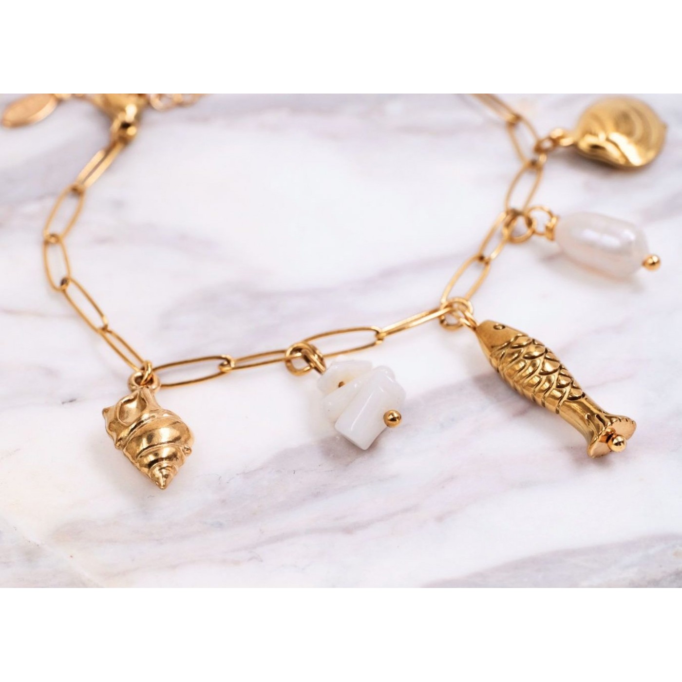 Stainless Steel Jewelry: Metal Fish & Fresh Water Pearl Bracelet — Bracelets from Toolittle — additional view 5
