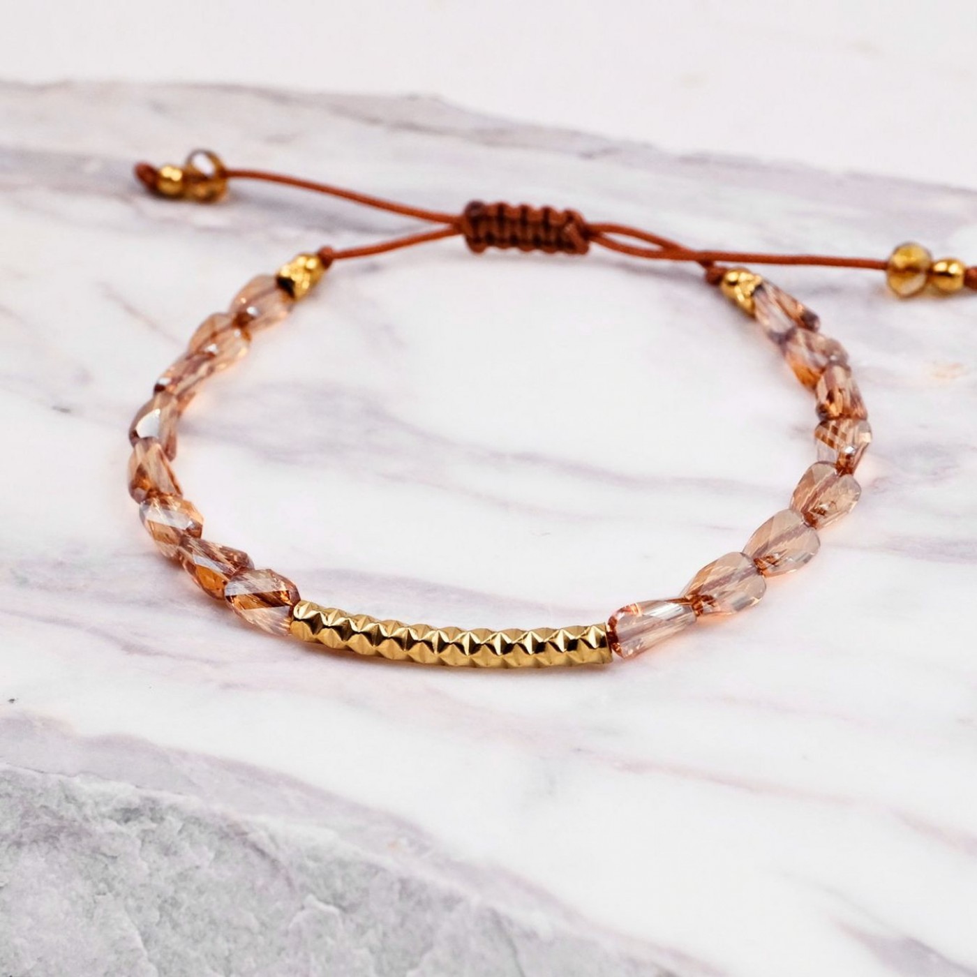 Macramé Bracelet with Crystals & Semiprecious Stones | Brown — Bracelets from Toolittle — additional view 5
