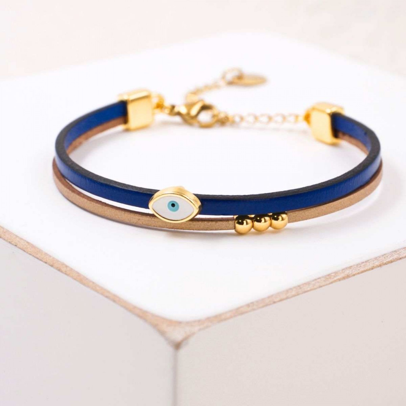 Handcrafted Leather Bracelet with Enamel Evil Eye — Bracelets from Toolittle — additional view 2