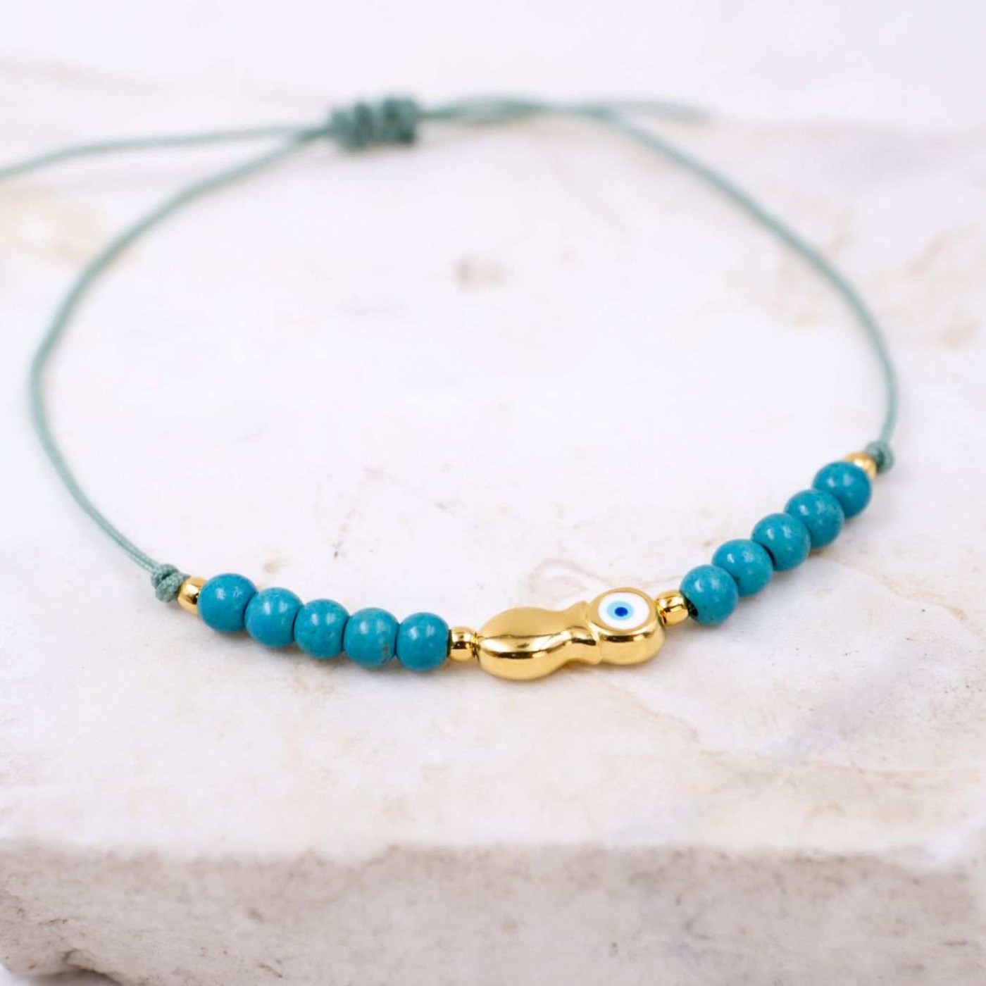 Macramé Bracelet with Gold-Plated Evil Eye & Fish | Handmade — Bracelets from Toolittle — additional view 7