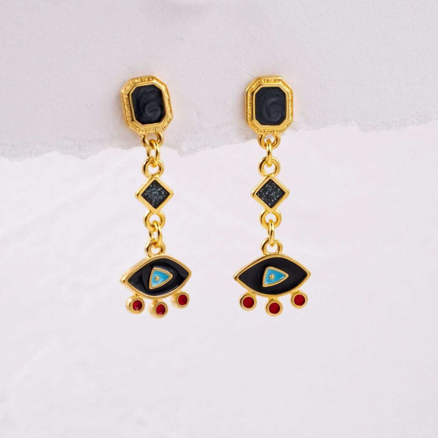Enamelled Evil Eyes Earrings — Earrings from Toolittle — additional view 2