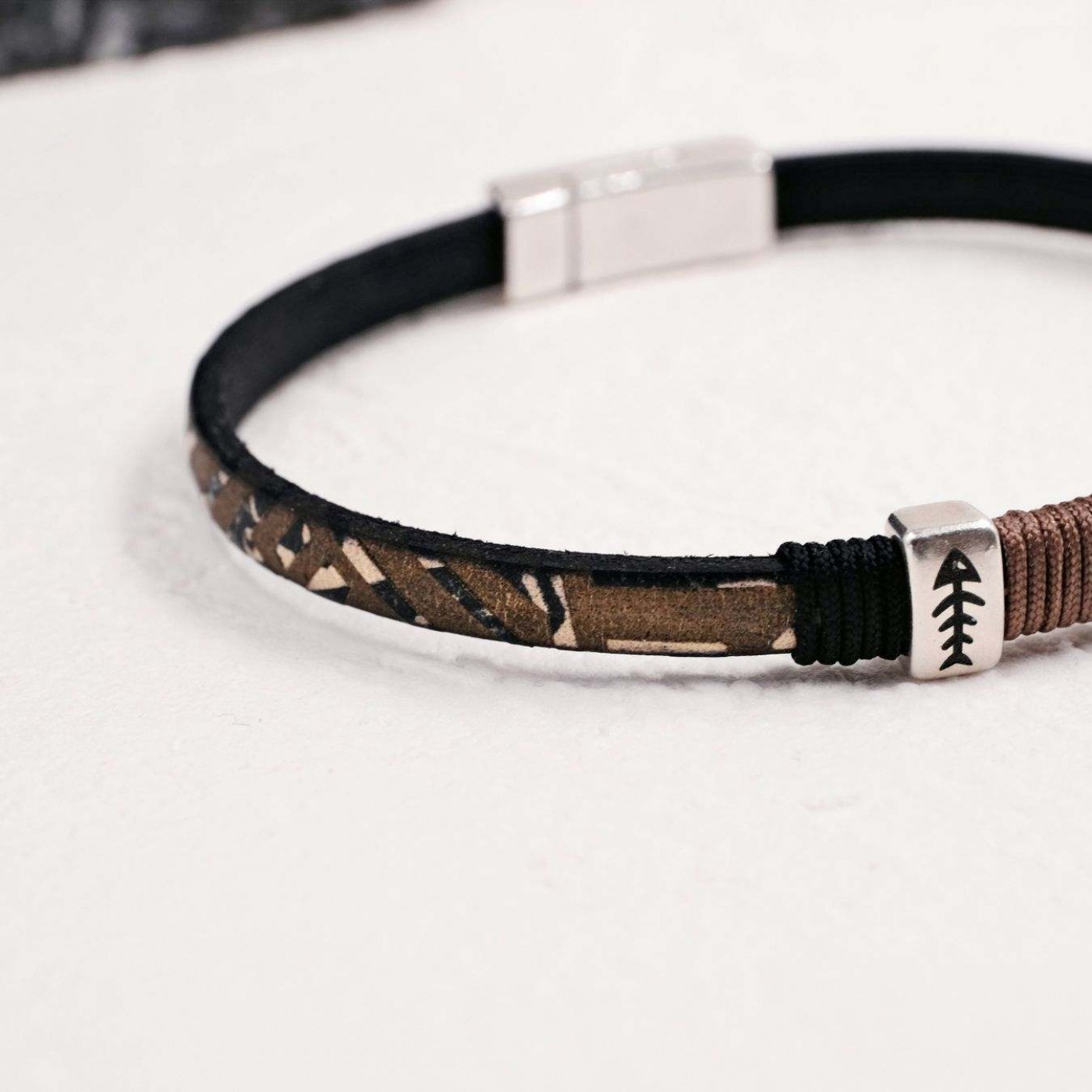 Fishbone Men's Bracelet | Engraved Leather — Bracelets from Toolittle — additional view 2