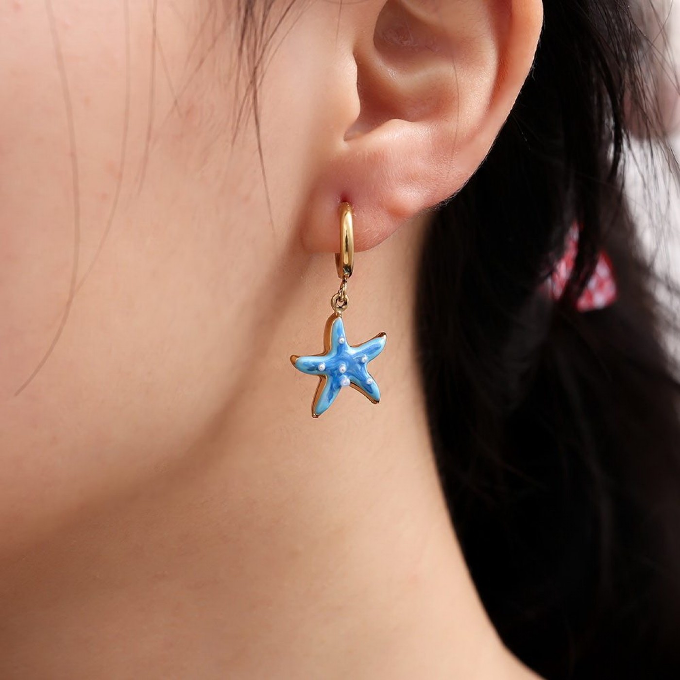 Stainless Steel | Starfish Hoop Earrings with Enamel — Earrings from Toolittle — additional view 2