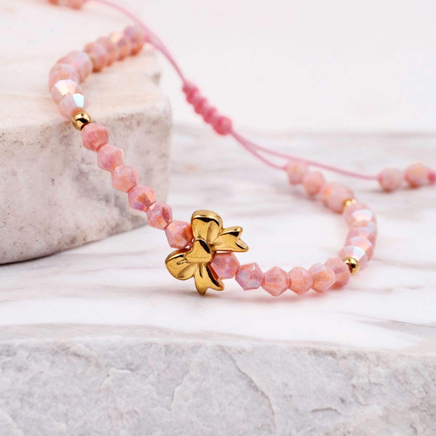 Macramé Bracelet with Crystals & Semiprecious Stones | Salmon — Bracelets from Toolittle — additional view 2