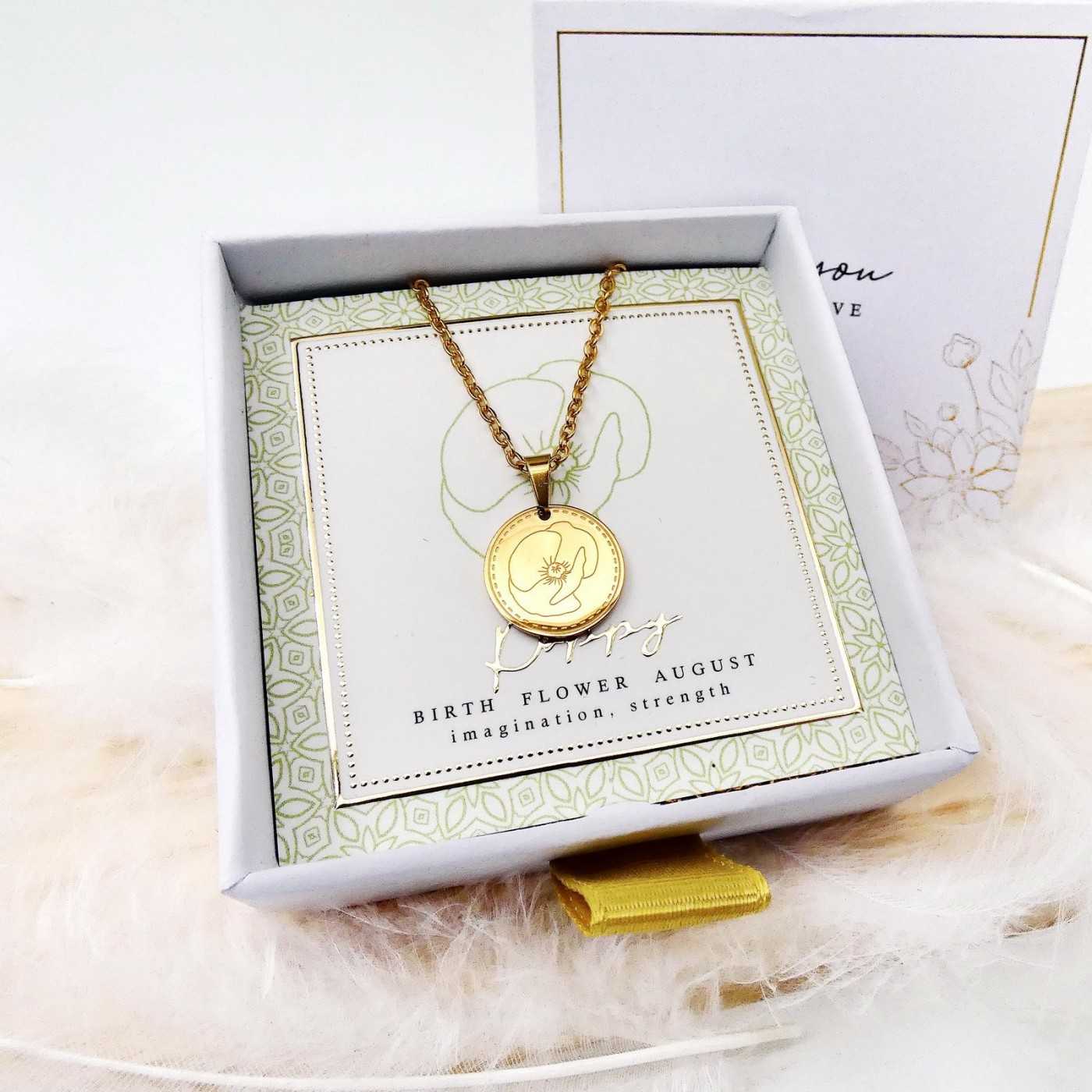 Birth Flower Necklace- Poppy for August