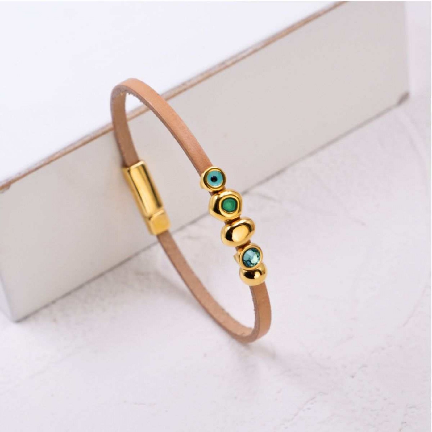 Evil Eye & Crystals Leather Bracelet | Handmade — Bracelets from Toolittle — additional view 2