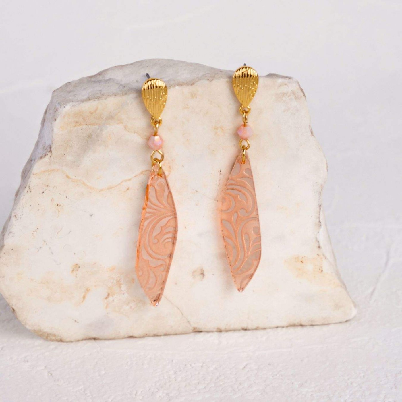 Golden Earrings | Plexiglass with Pattern - Salmon — Earrings from Toolittle — additional view 2