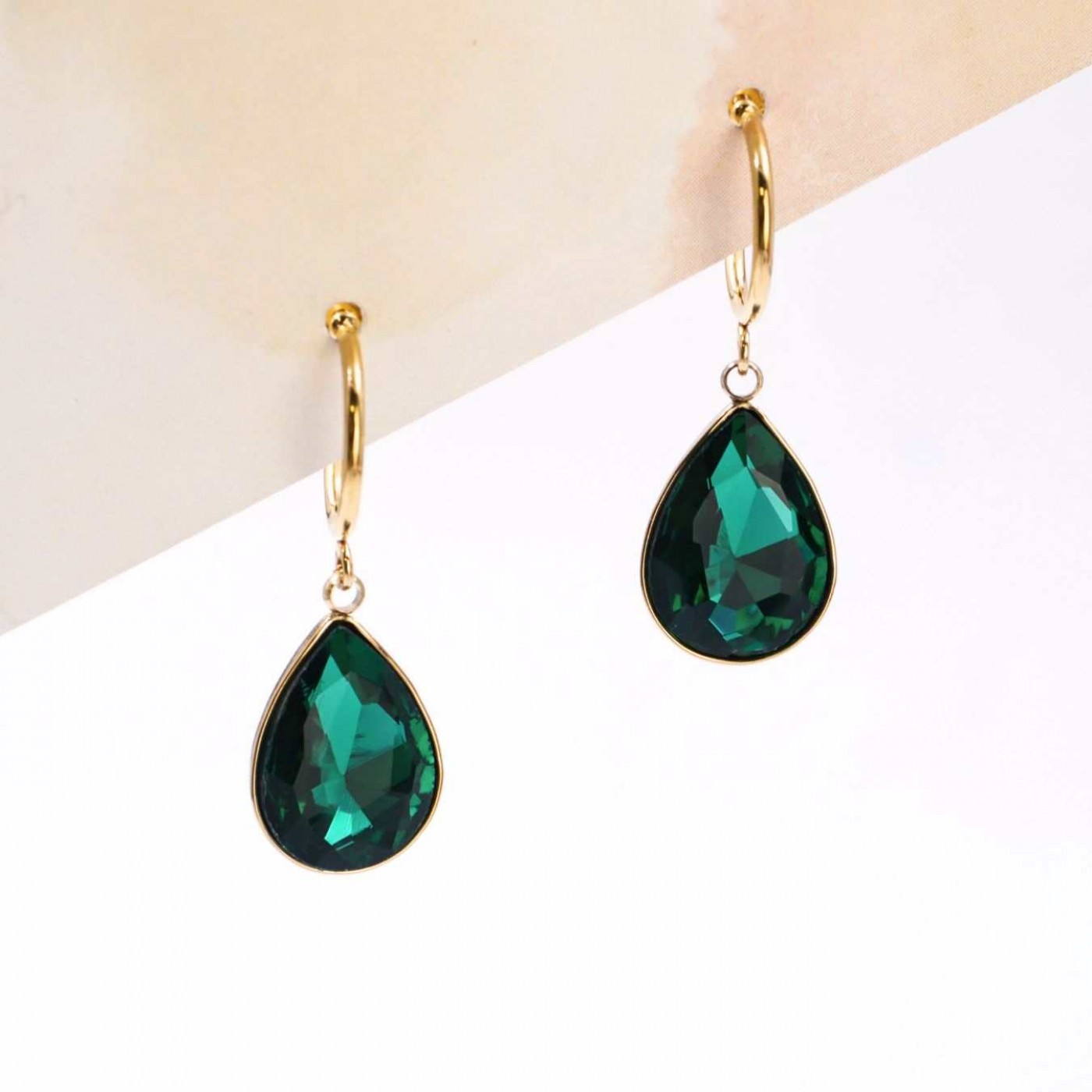 Teardrop Earrings - Gold Plated Steel & Crystals — Earrings from Toolittle — additional view 2
