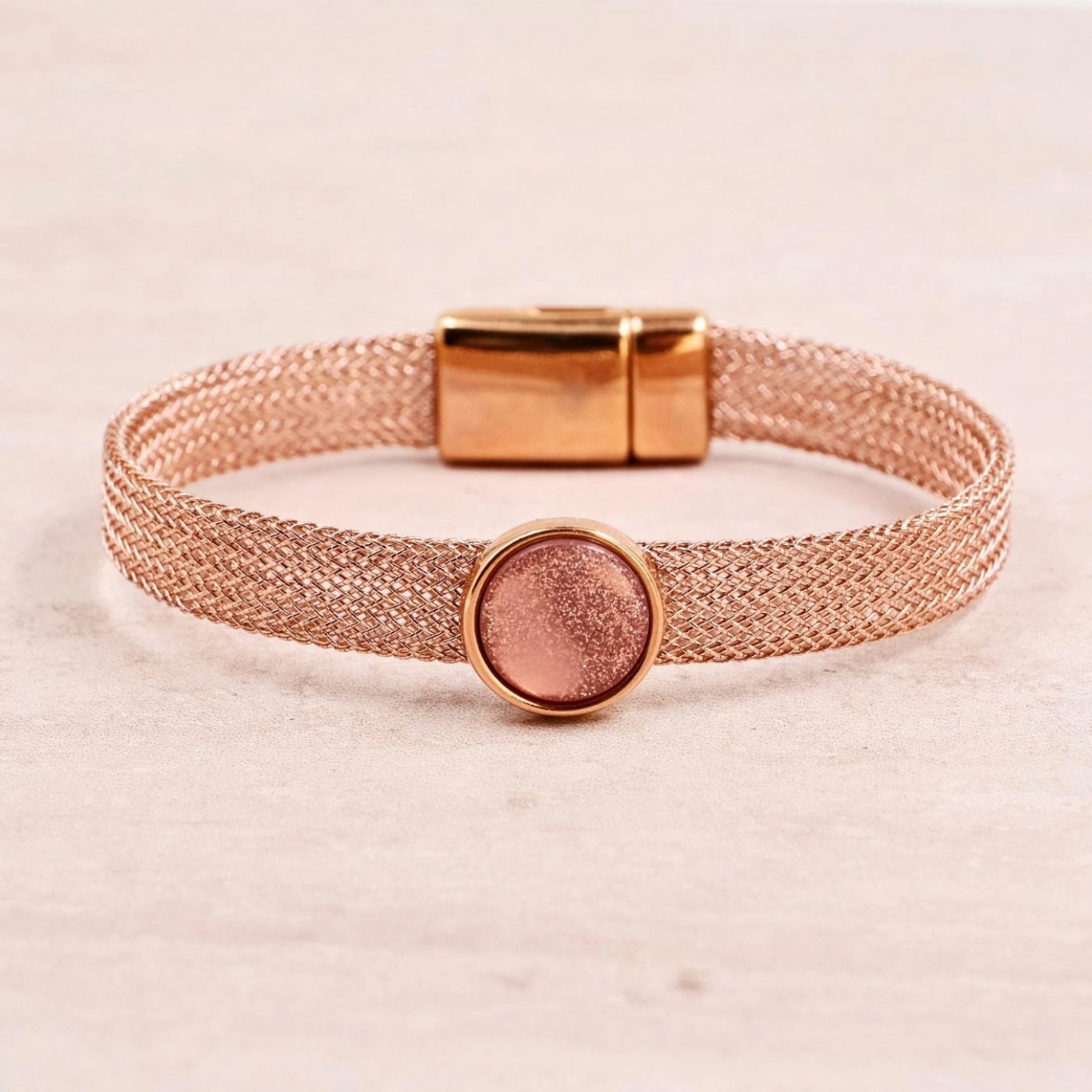 Wire Mesh Bracelet | Acrylic Stone - Glitter Salmon — Bracelets from Toolittle — additional view 3