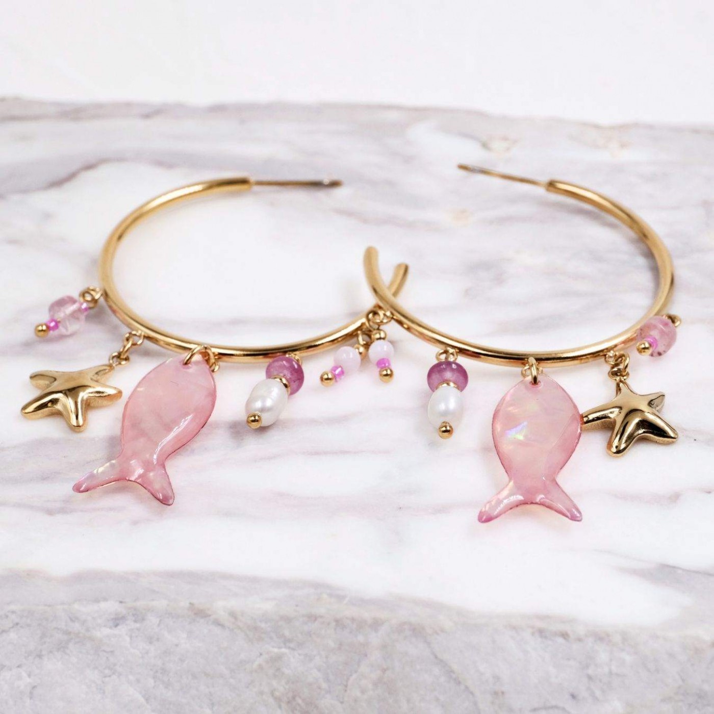 Sea Life Jewelry: Stainless Hoop Earrings - Fish Charm — Earrings from Toolittle — additional view 7