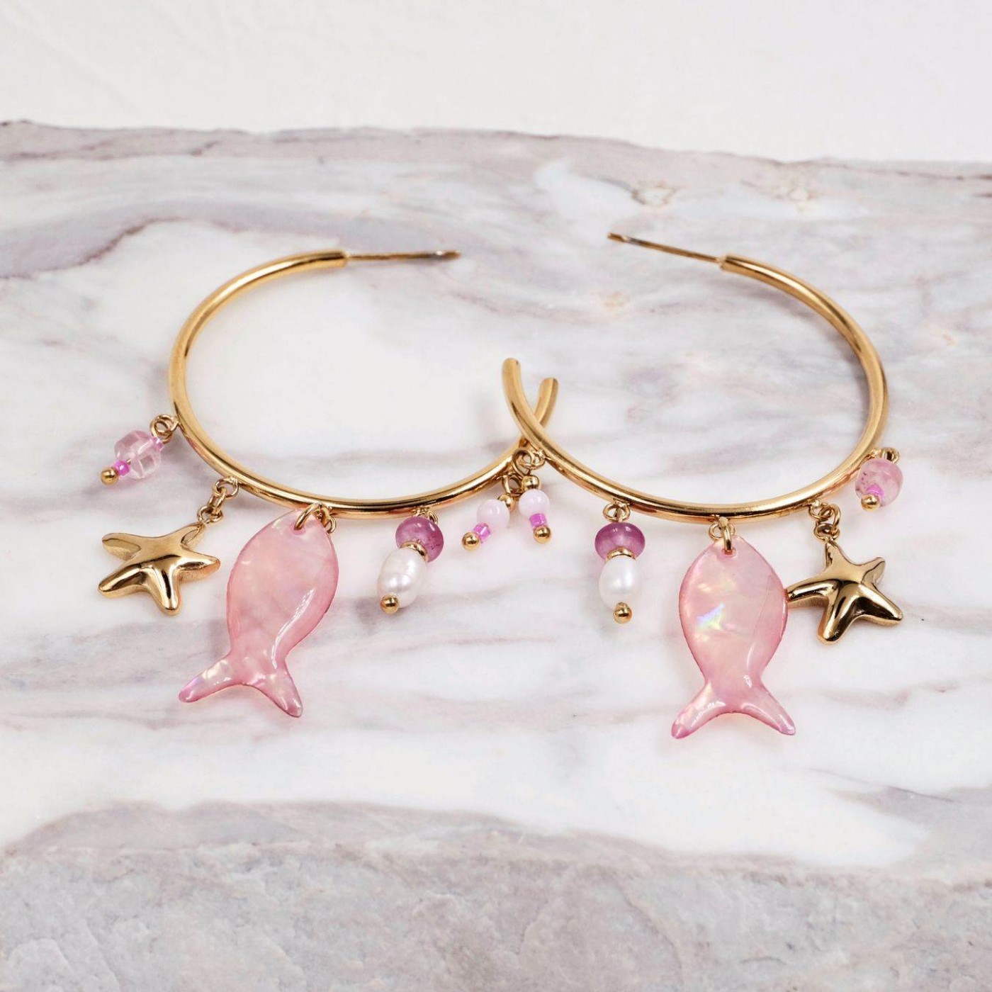 Sea Life Jewelry: Stainless Hoop Earrings - Fish Charm — Earrings from Toolittle — additional view 6