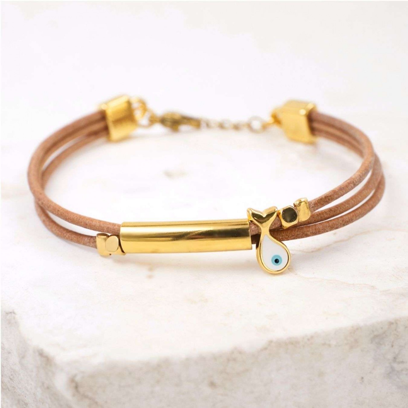 Handcrafted Bracelet with Gold-Plated Enamel Evil Eye