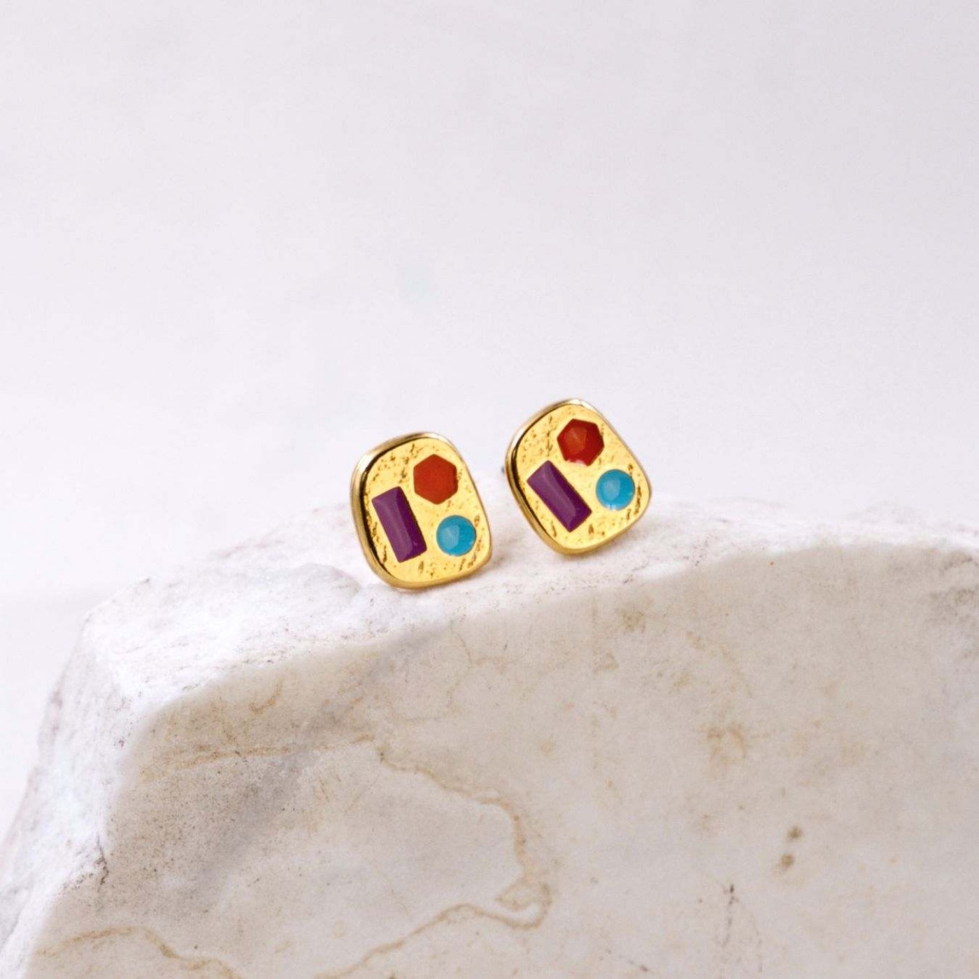 Gold-Plated Stud Earrings with Enamel — Earrings from Toolittle — additional view 4