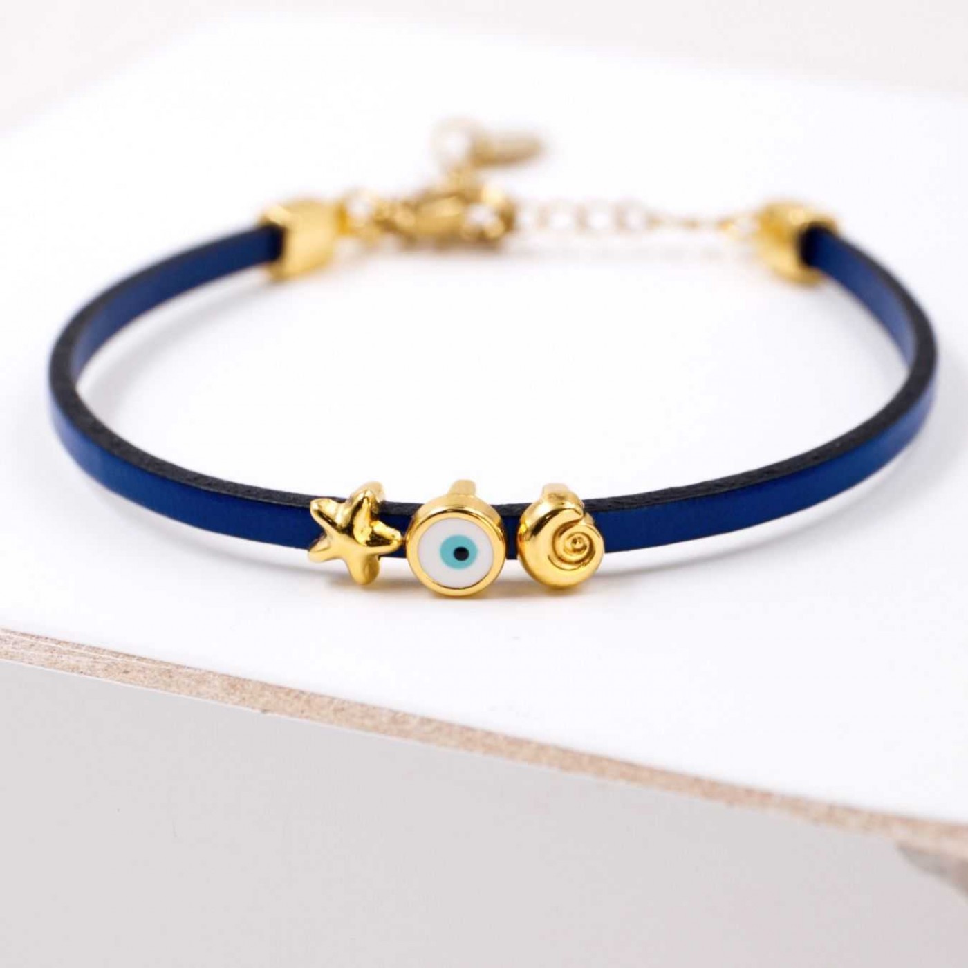 Handcrafted Leather Bracelet | Evil Eye & Marine Charms — Bracelets from Toolittle — additional view 2