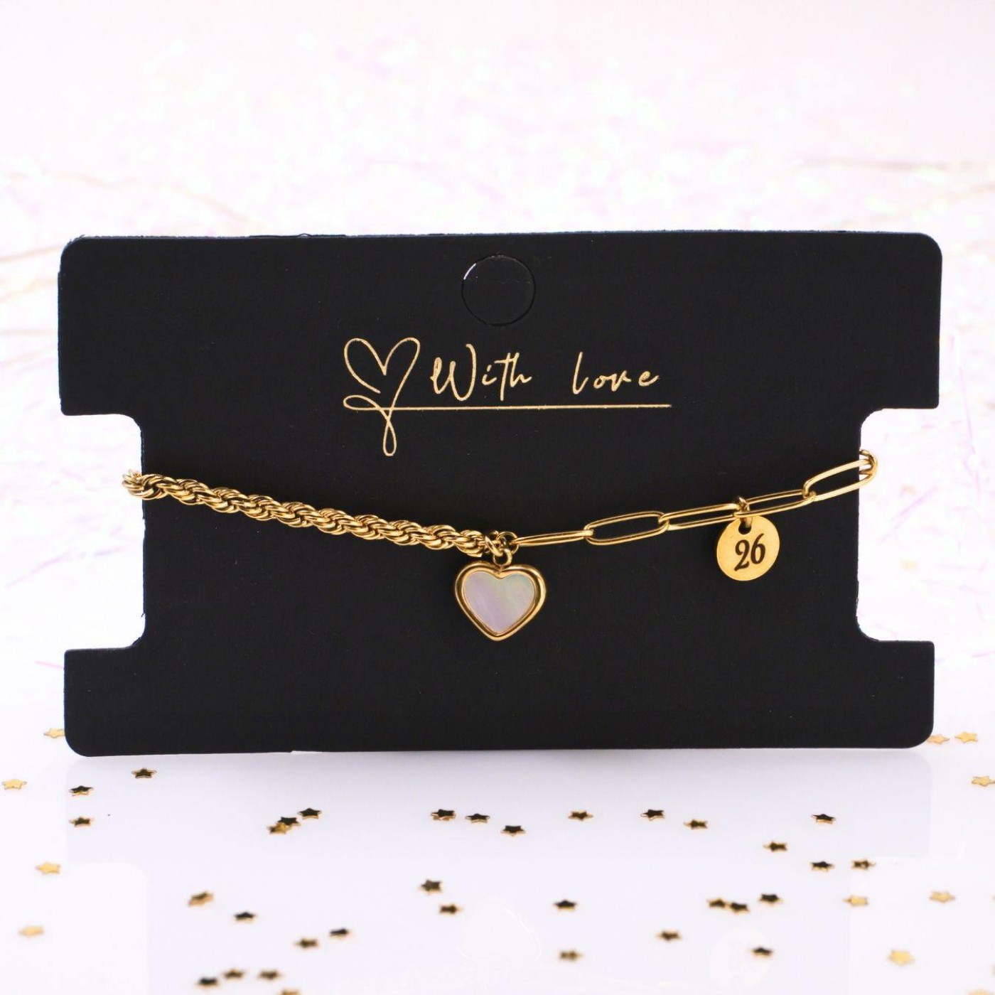 Stainless Steel Jewelry: Mother of Pearl Heart Lucky Bracelet — Pendants & charms from Toolittle — additional view 3