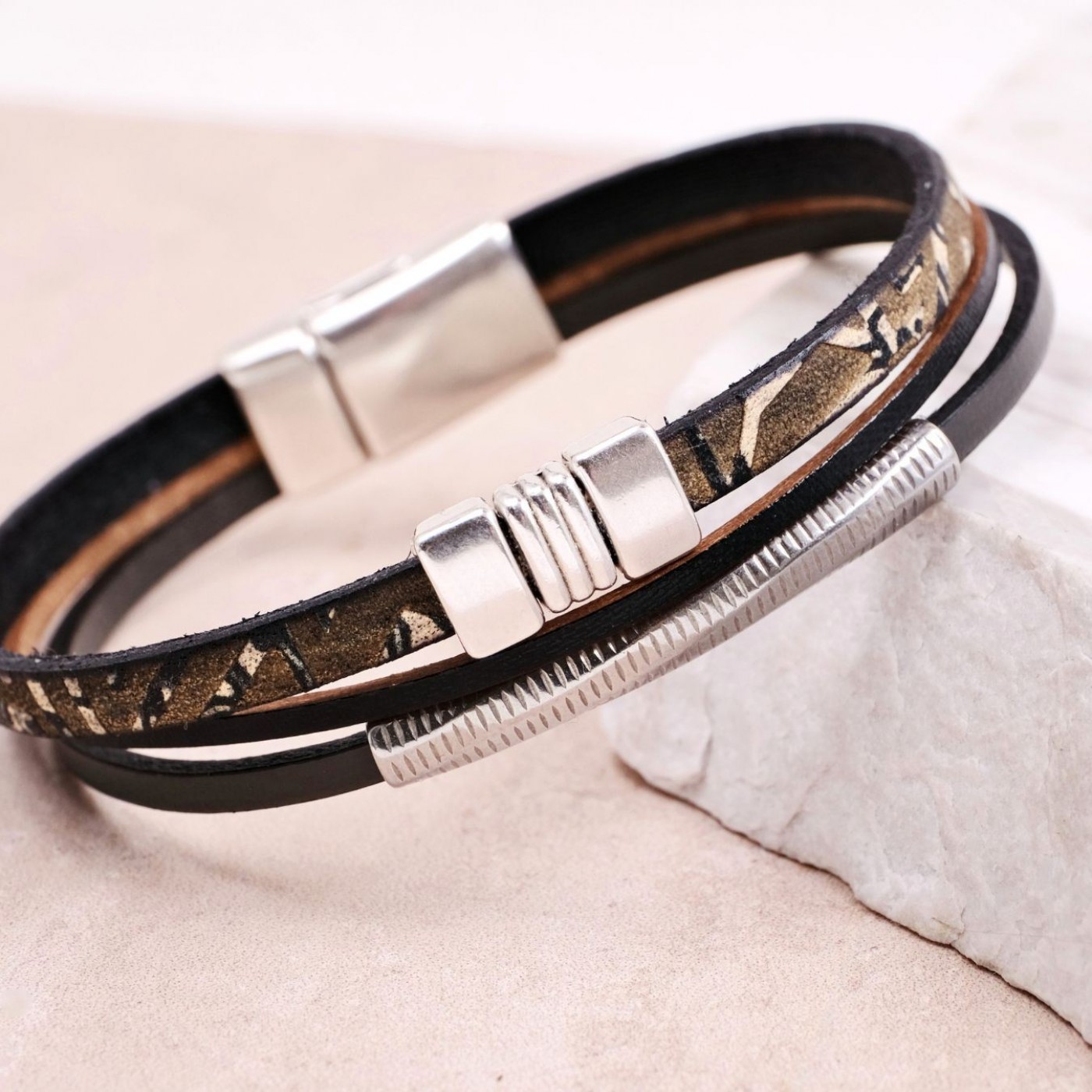 Metal Tube Men's Bracelet | Engraved Leather — Bracelets from Toolittle — additional view 3