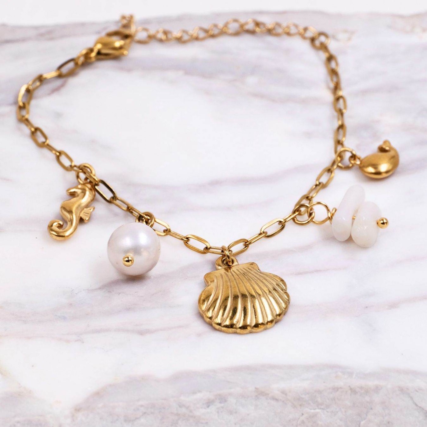 Stainless Steel Jewelry: Sea Clam & Fresh Water Pearl Bracelet — Bracelets from Toolittle — additional view 8