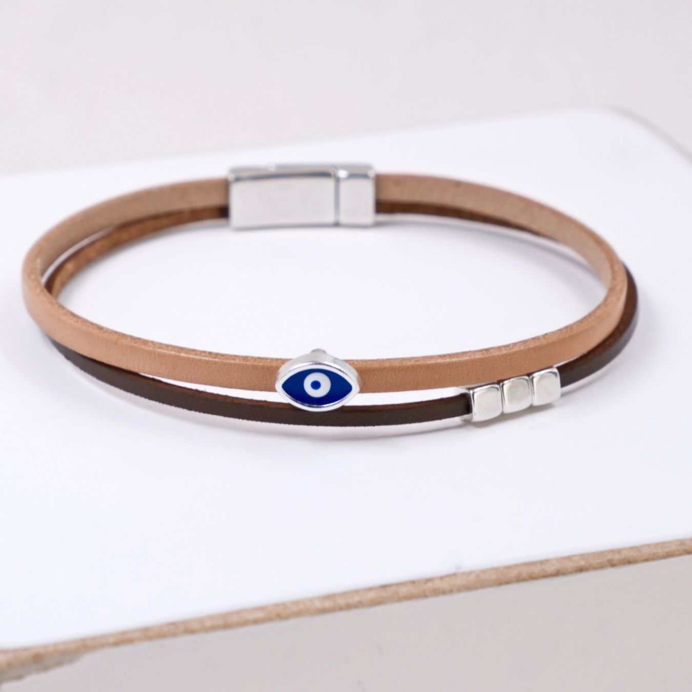 Leather Men's Bracelet |Metal Enamelled Evil Eye — Bracelets from Toolittle — additional view 3