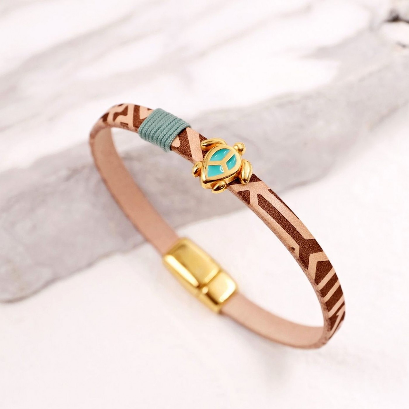 Enamelled Sea-turtle Bracelet | Engraved Leather — Bracelets from Toolittle — additional view 4