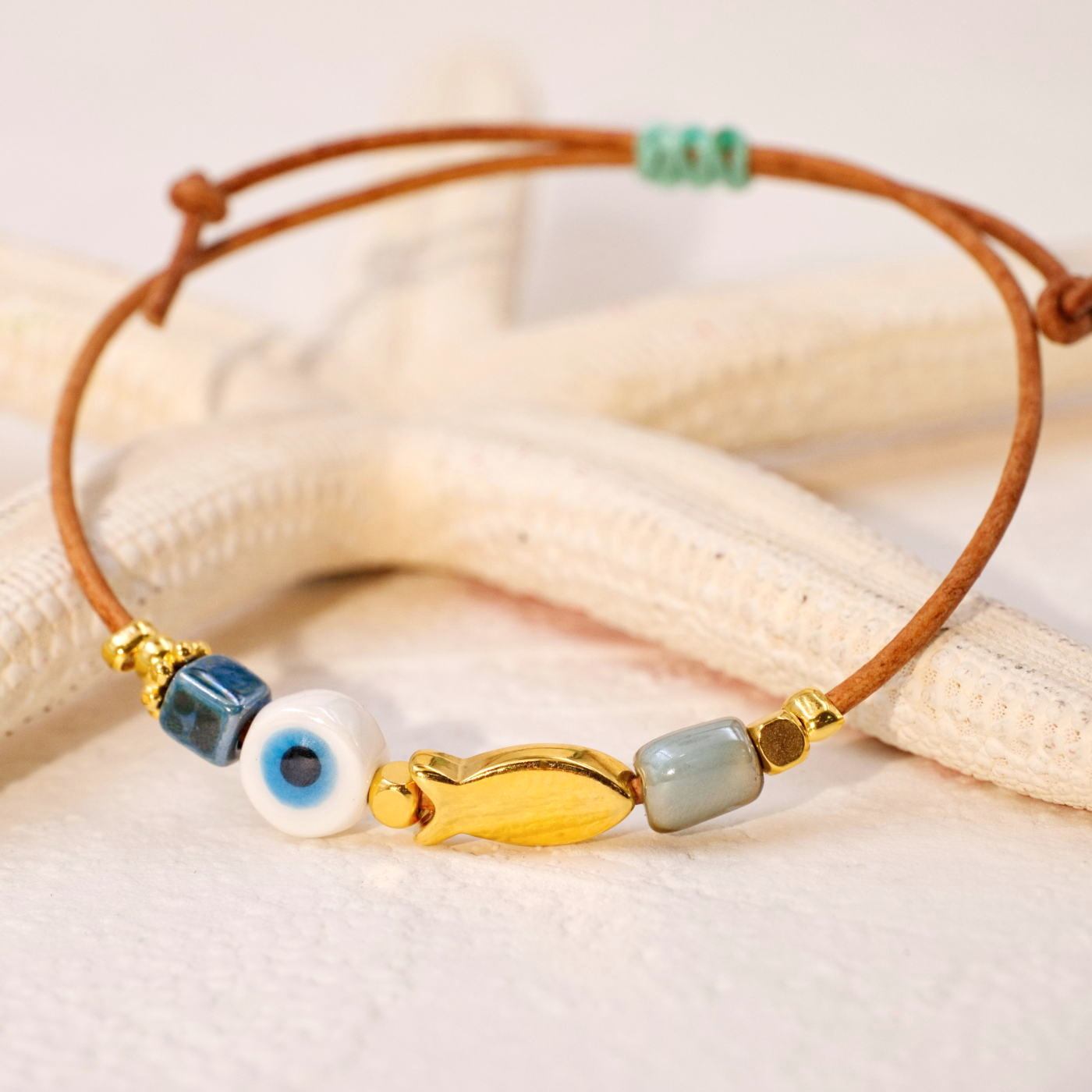 Makrame Bracelet with Ceramic Evil Eye — Bracelets from Toolittle — additional view 3