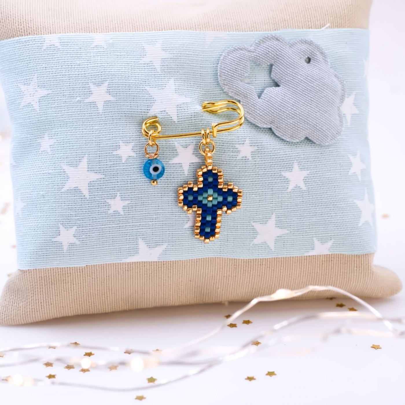 Handmade Newborn Blessing Pillow – Boy: Miyuki Beaded Cross — Pendants & charms from Toolittle — additional view 4