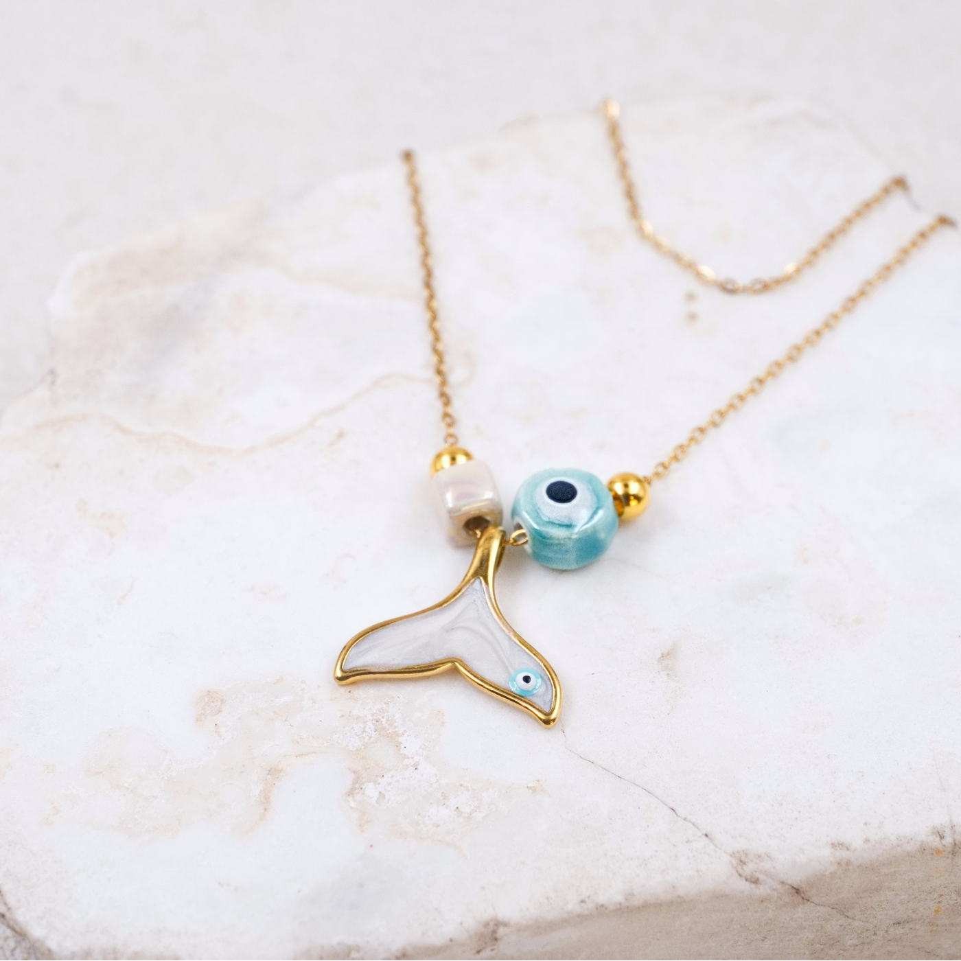 Enamelled Fish Tail & Evil Eye Necklace