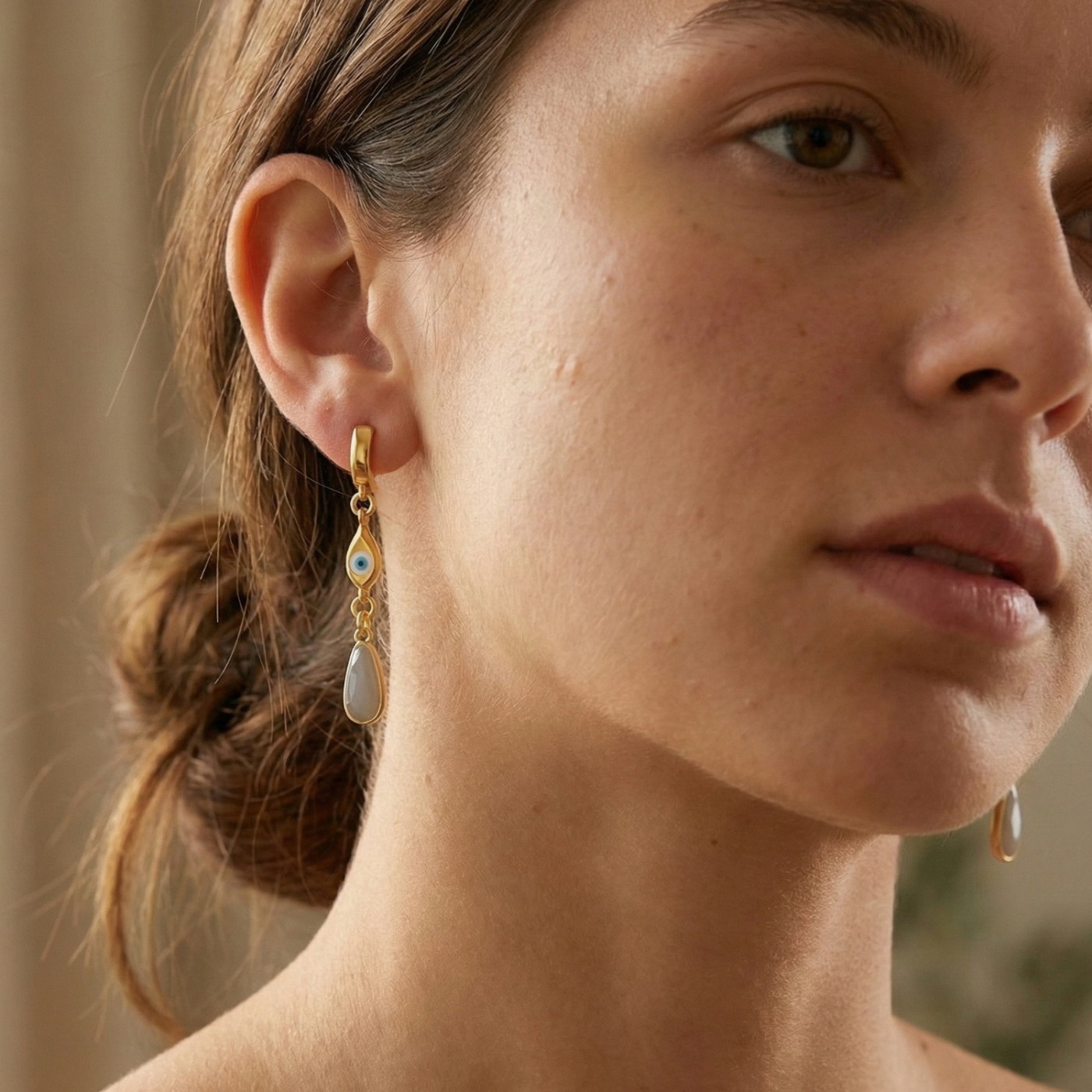 Gold-plated Earrings: Drop & Evil Eye with Enamel