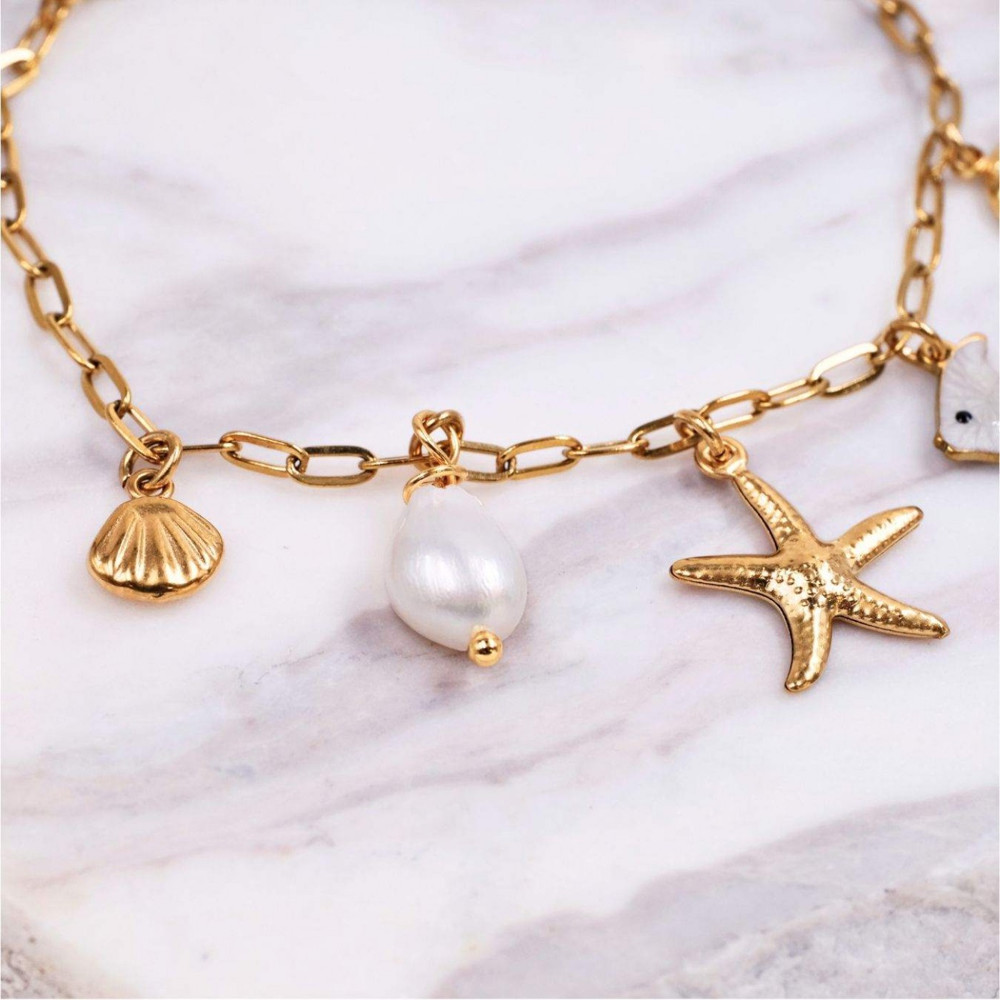 Stainless Steel Jewelry: Starfish & Fresh Water Pearl Bracelet — Bracelets from Toolittle — additional view 10