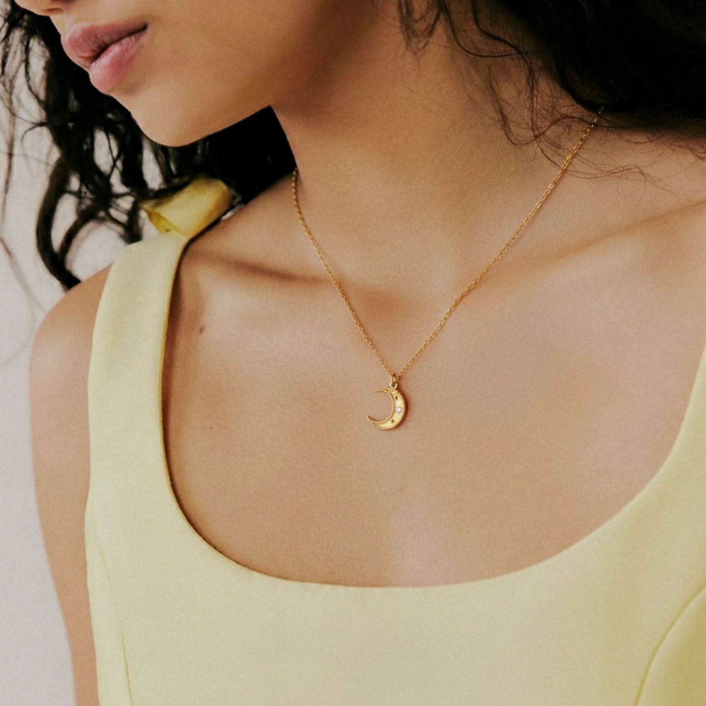 Stainless Steel Necklace - Metal Moon with Zircon — Necklaces from Toolittle — additional view 2