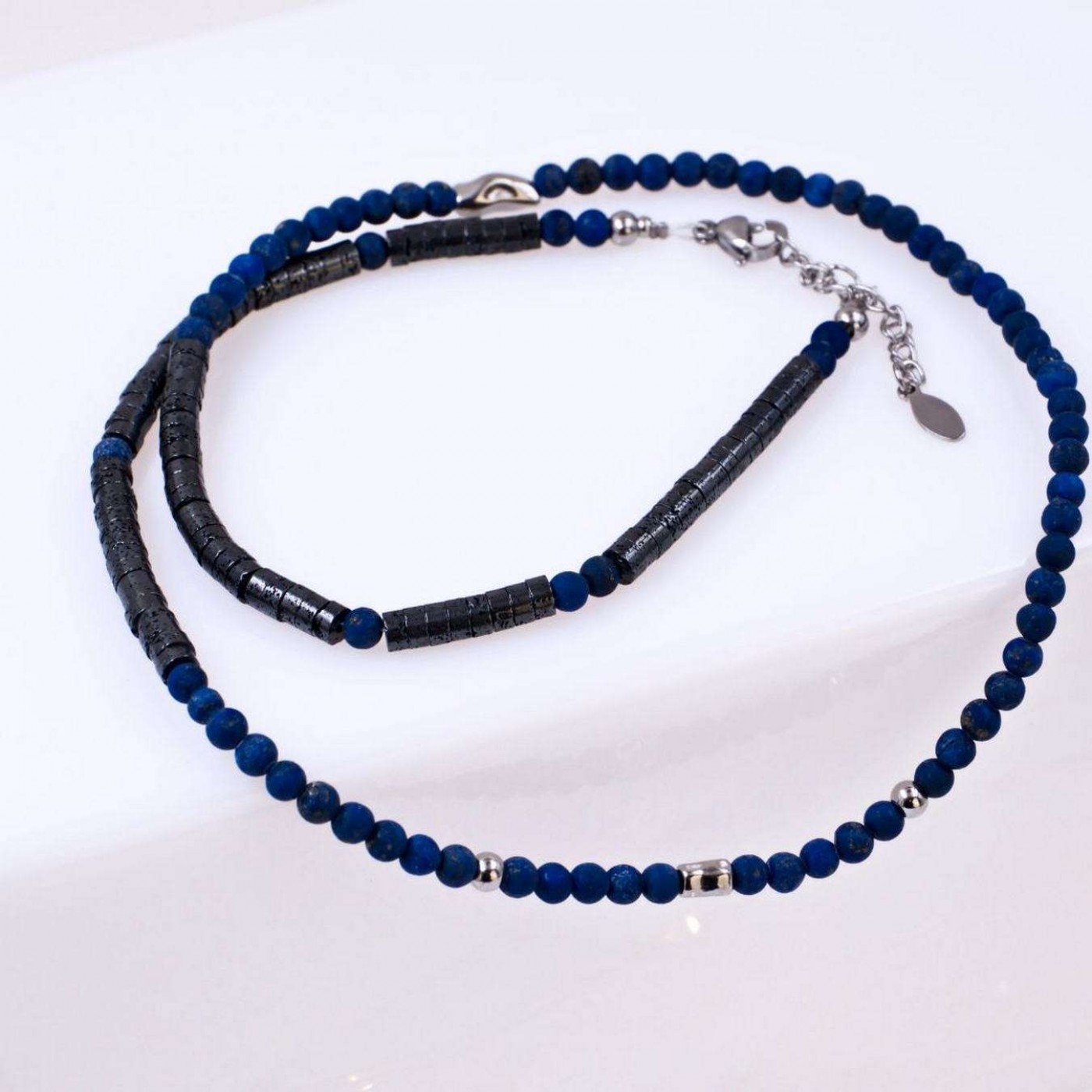Men's Necklace - Stainless Steel, Hematite & Lapis Lazuli — Necklaces from Toolittle — additional view 2