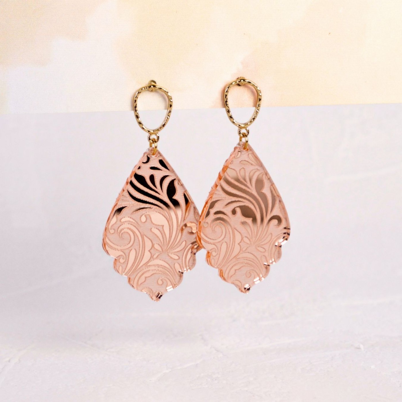Golden Earrings | Plexiglass with Pattern - Salmon — Earrings from Toolittle — additional view 4