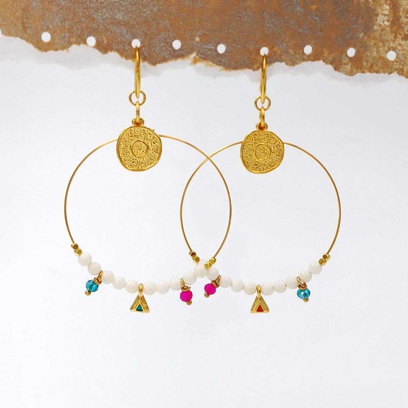 Skyros Hoops with Coral & Crystals — Earrings from Toolittle — additional view 2
