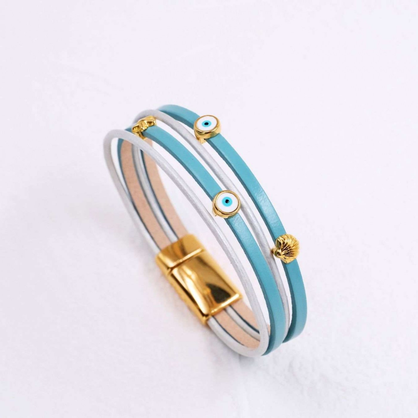 Leather Bracelet with Sea Parts & Evil Eye | Turquoise — Bracelets from Toolittle — additional view 2