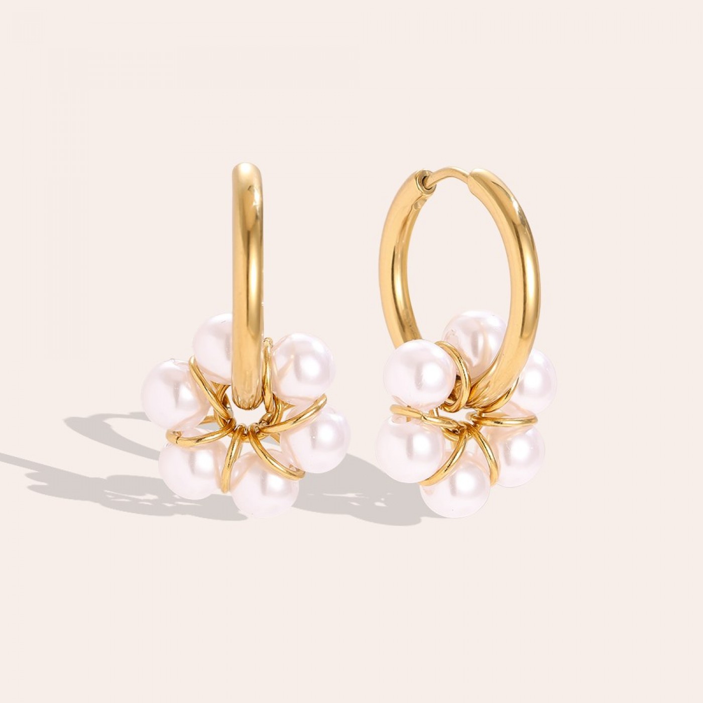 Stainless Steel | Hoop Pearl Earrings — Earrings from Toolittle — additional view 2