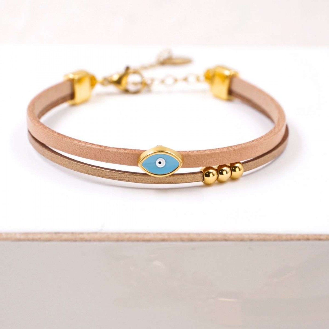 Handcrafted Bracelet with Gold-Plated Enamel Evil Eye — Bracelets from Toolittle — additional view 2