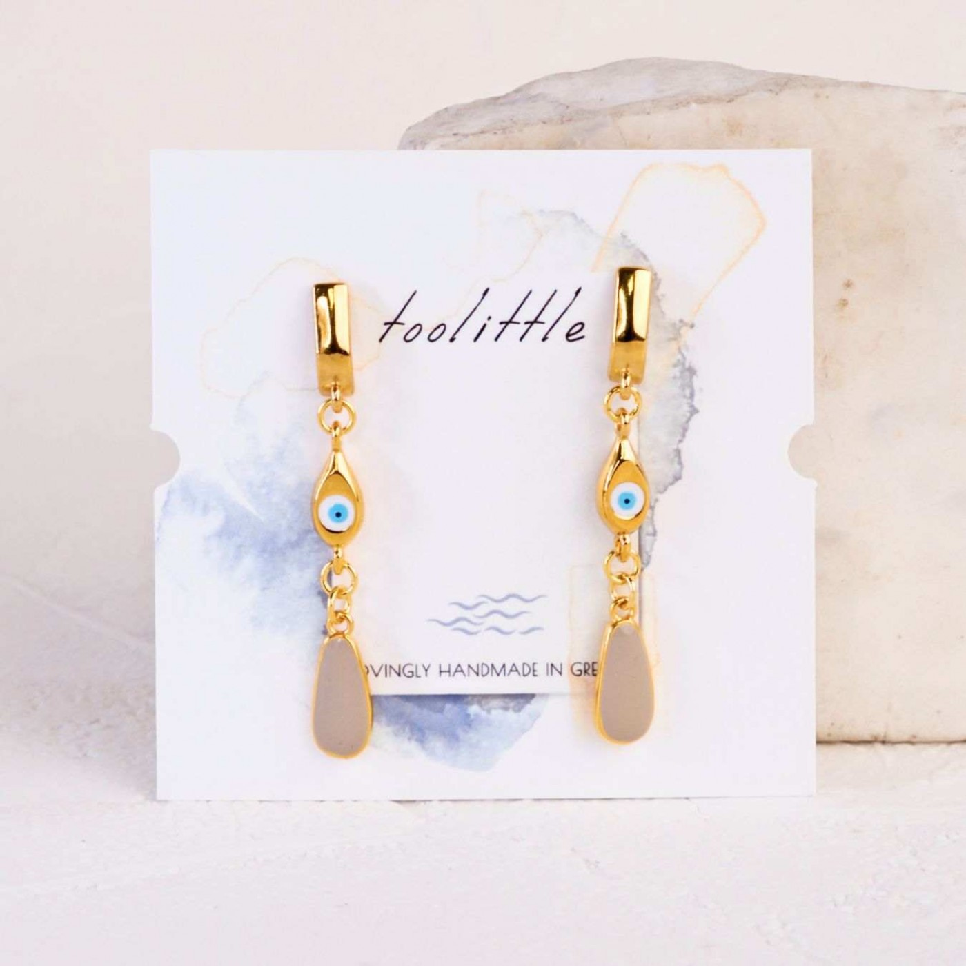 Gold-plated Earrings: Drop & Evil Eye with Enamel — Earrings from Toolittle — additional view 3