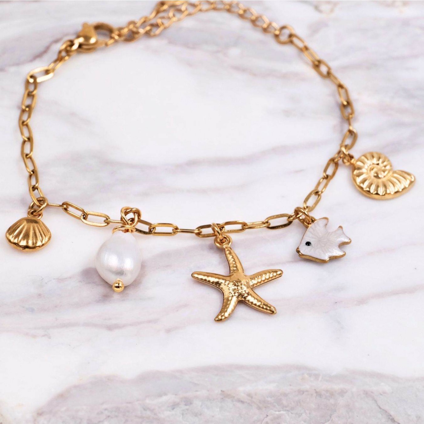 Stainless Steel Jewelry: Starfish & Fresh Water Pearl Bracelet — Bracelets from Toolittle — additional view 9