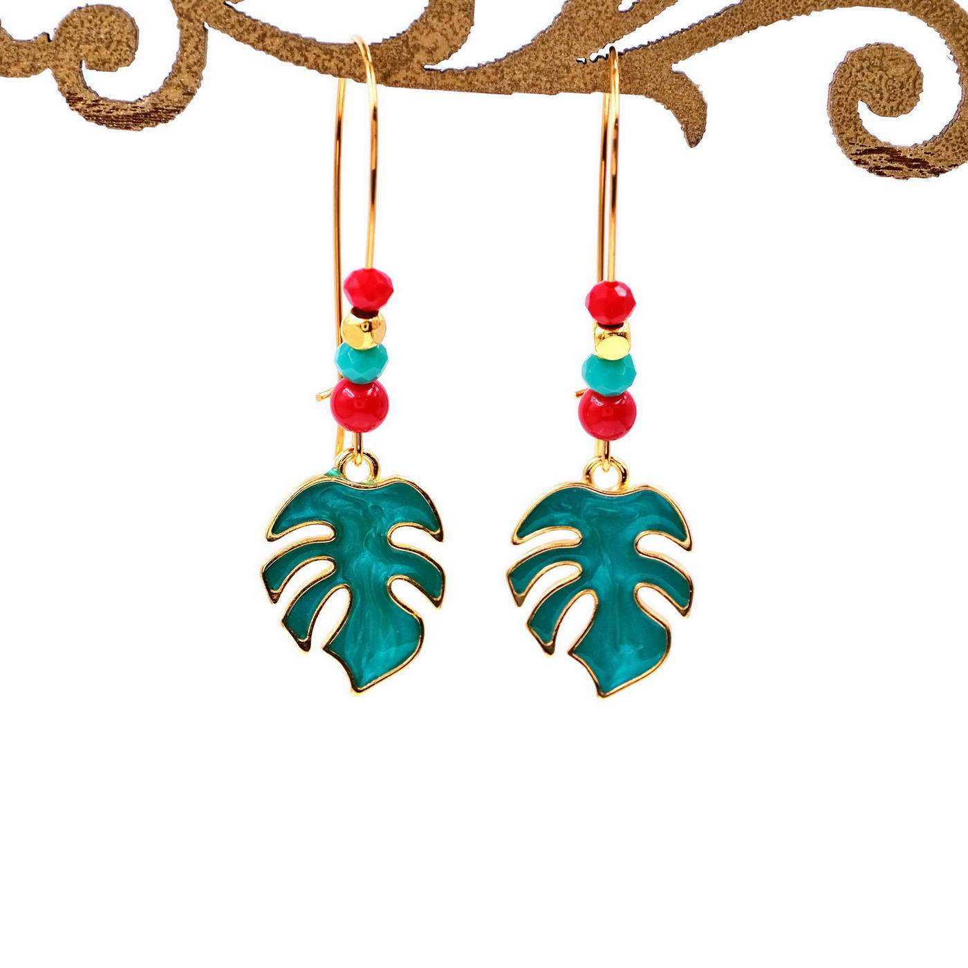Earrings Enamel Leaf — Earrings from Toolittle — additional view 2