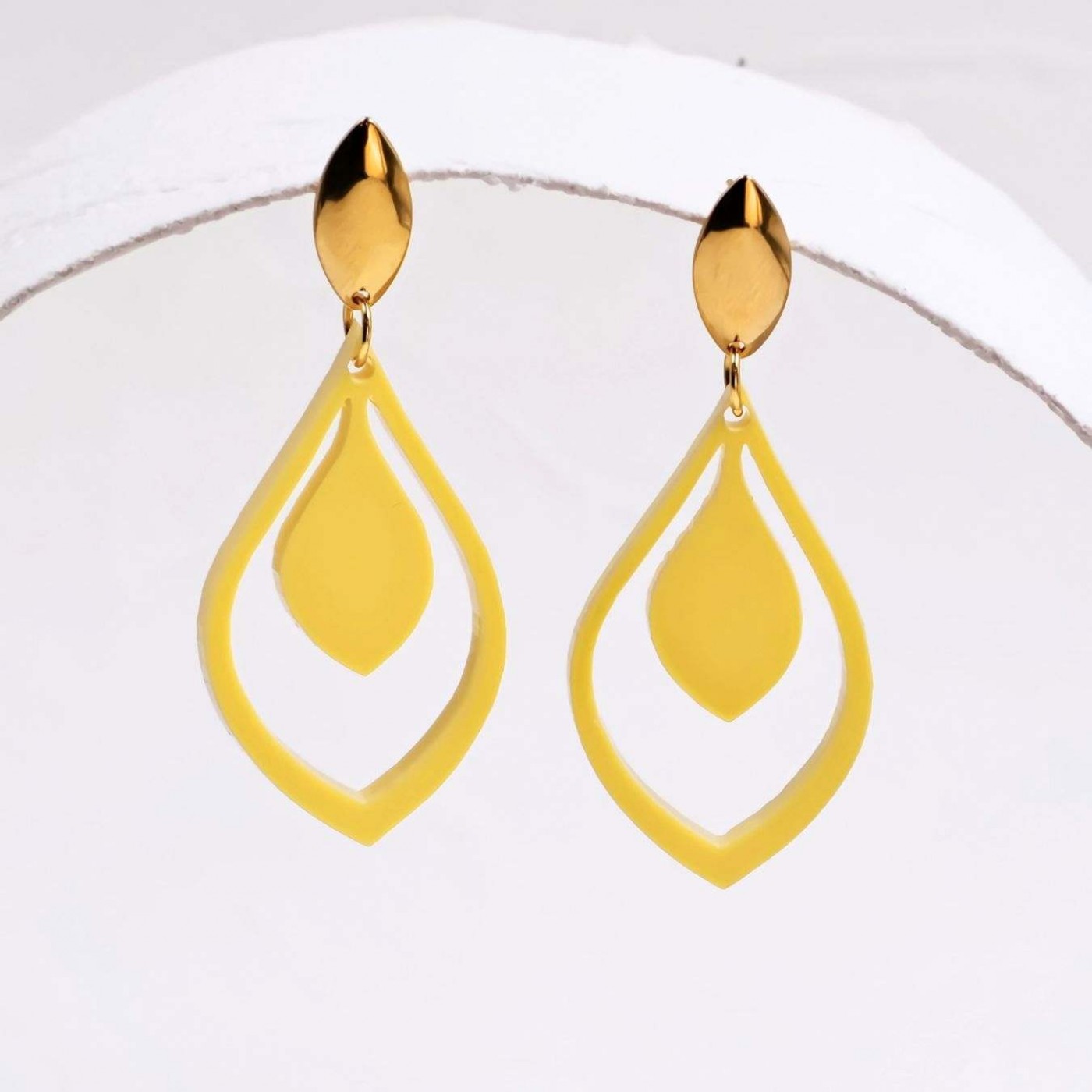 Gold-Plated Earrings | Minimal Resin Drop - Yellow — Earrings from Toolittle — additional view 2